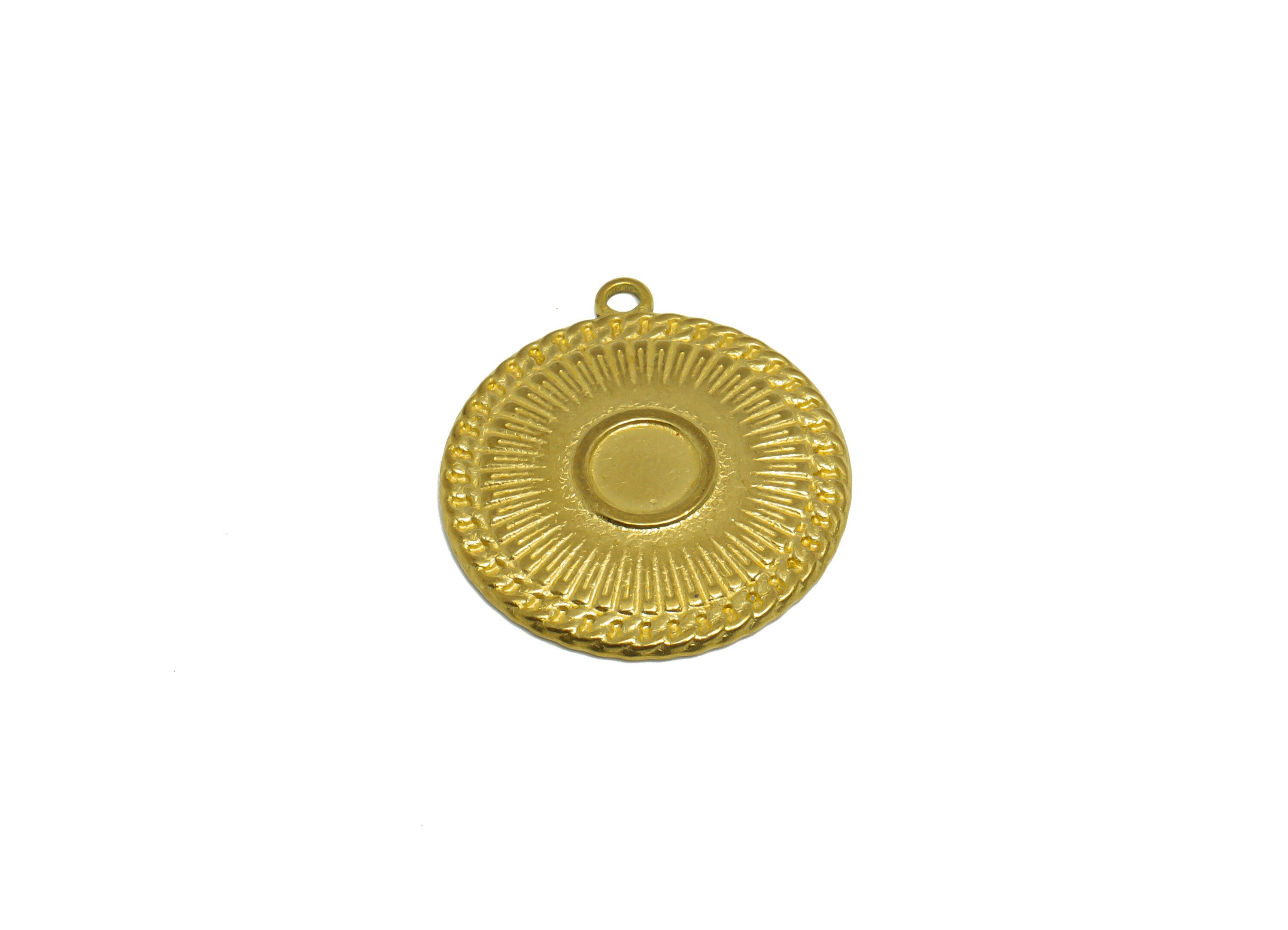 Brass Round Earring Charm - Raw Brass Textured Circle Earring Charm - Brass Chain Pendant For Diamond - Earring Finding - 26x24x1mm -PP10186 - DOMEDBAZAAR
