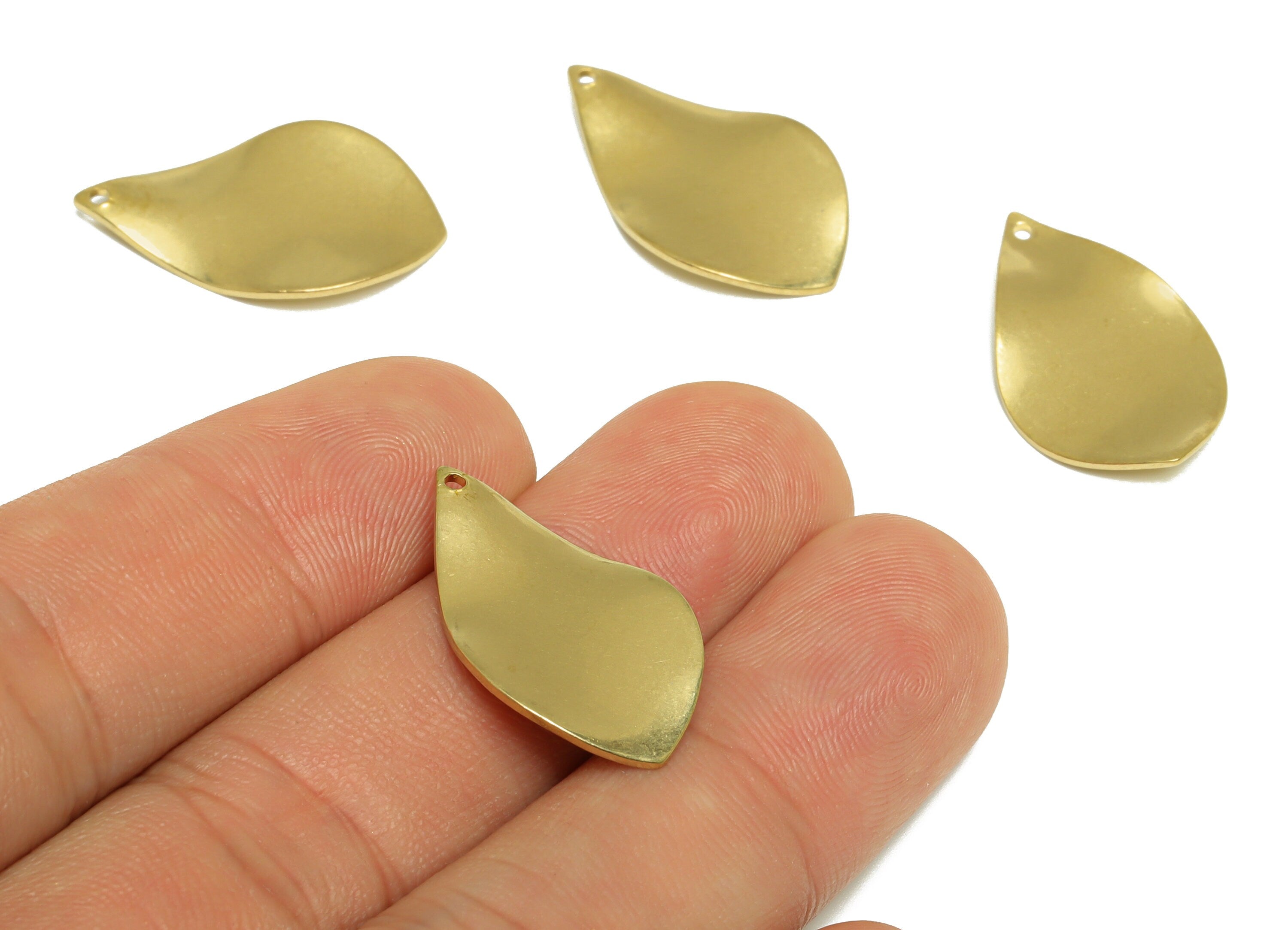 Brass Teardrop Earring Charm - Raw Brass Wavy Drop Leaf Earring Charm - Brass Geometry Earring Charm - Earring Finding - 25x15x1mm - PP10196 - DOMEDBAZAAR
