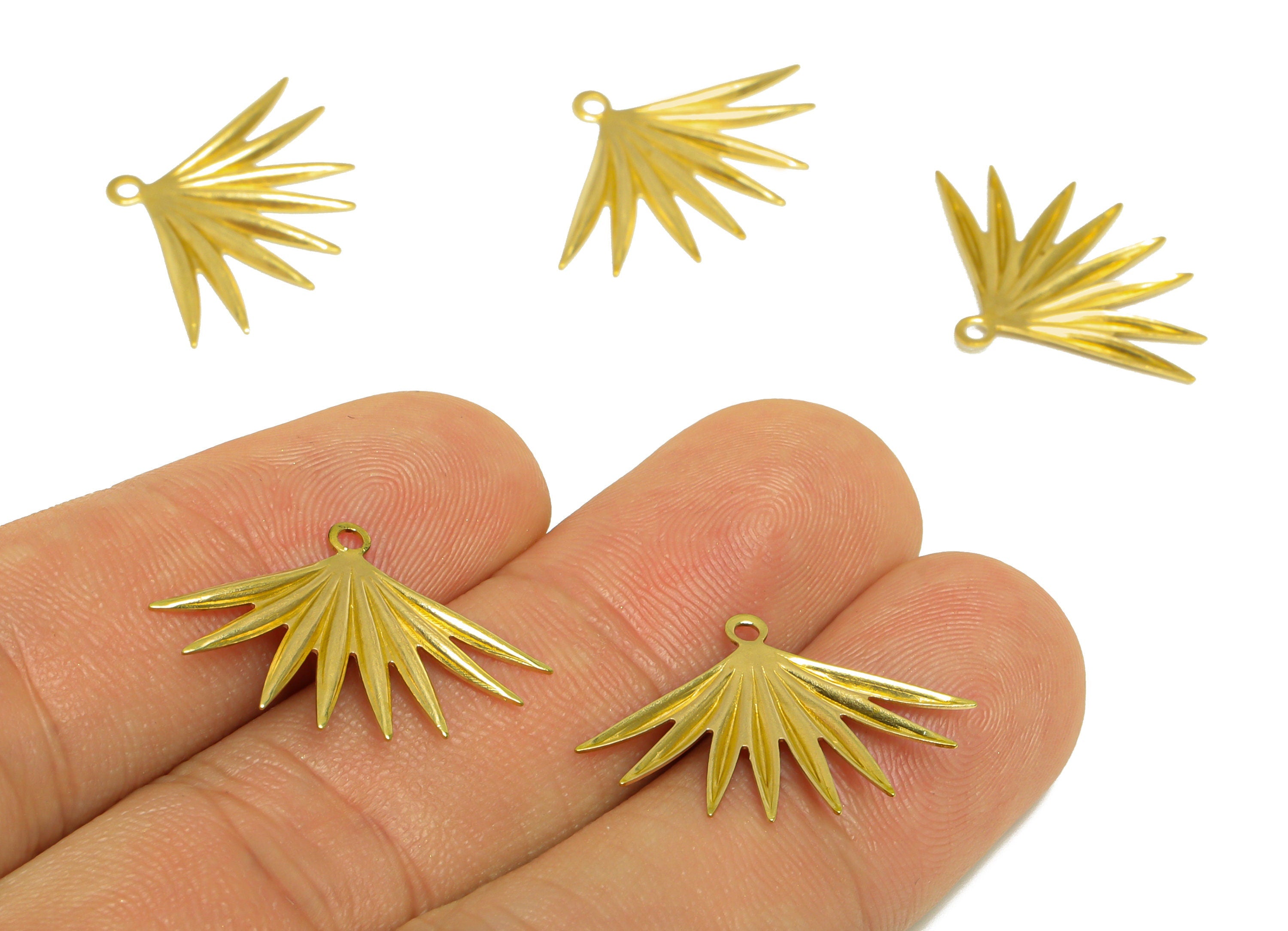 Brass Grass Earring Charm - Raw Brass Textured Grass Earring Charm - Brass Botanical Earring Charm - Earring Finding - 24.4x16x1mm - PP10266 - DOMEDBAZAAR