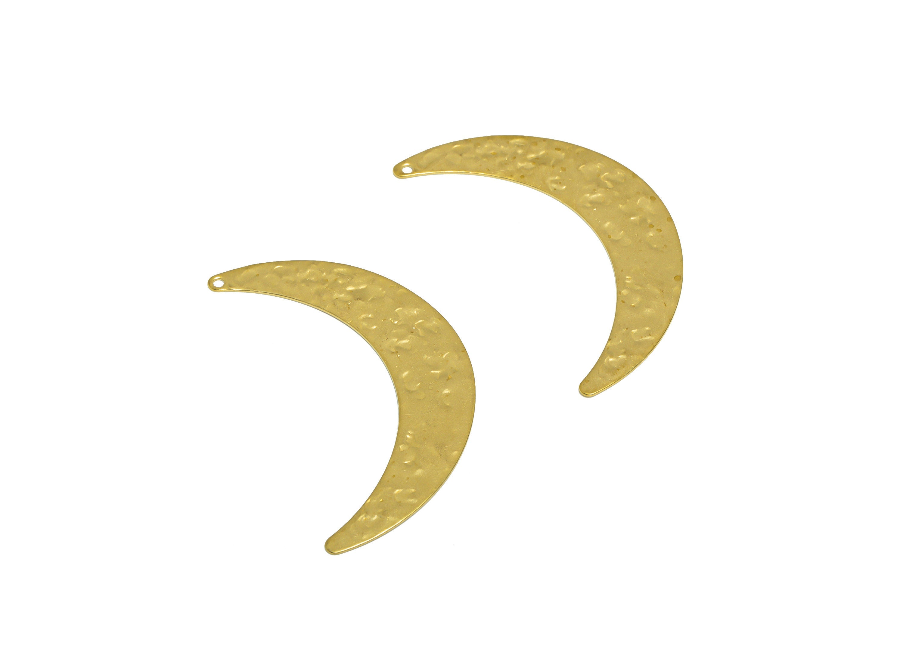 Brass Crescent Earring Charm - Raw Brass Hammered Moon Earring Charm - Brass Crescent Pendant - Earring Finding - 50x30.4x0.72mm - PP10304 - DOMEDBAZAAR