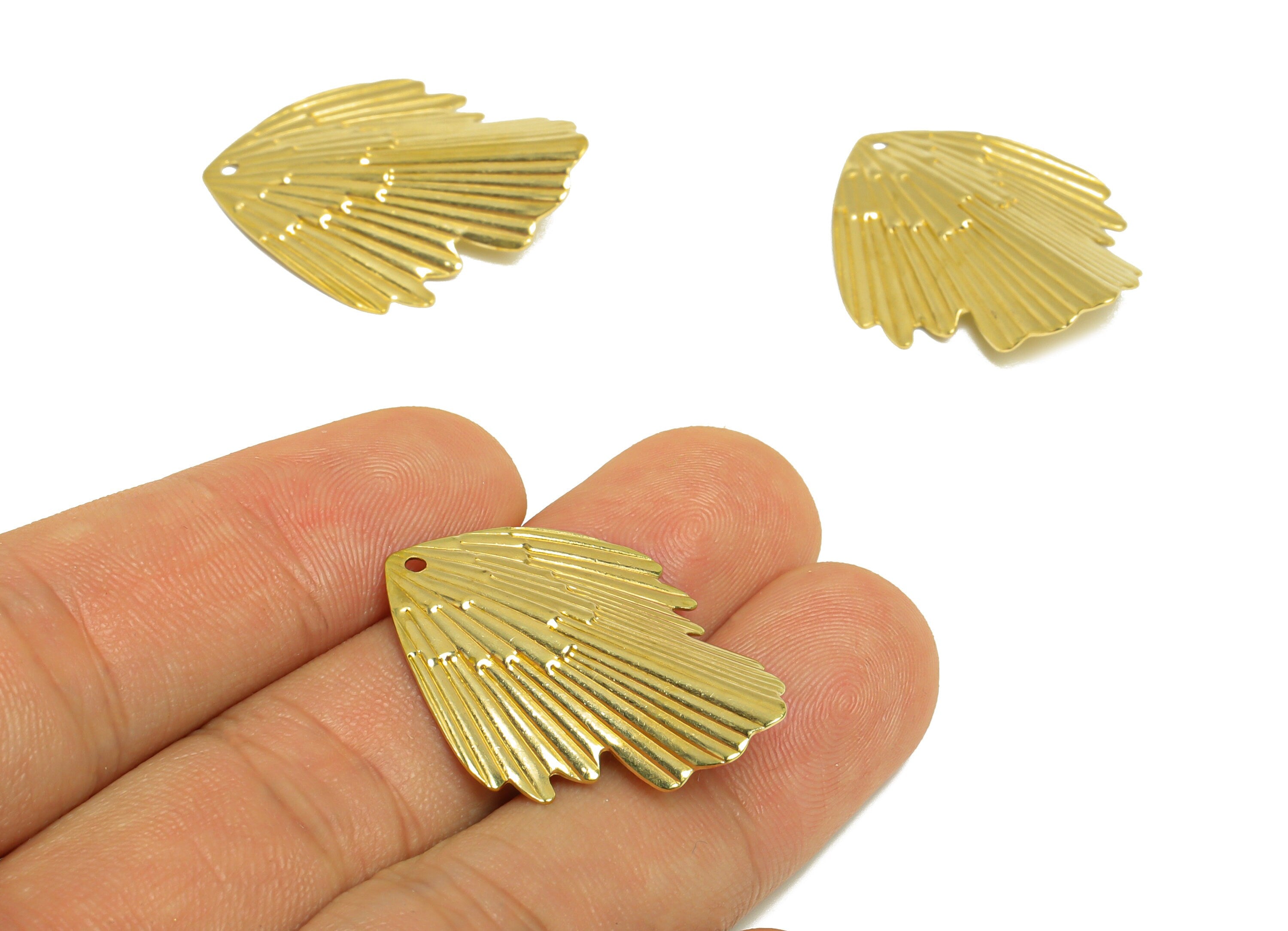 Brass Fish Tail Earring Charm - Raw Brass Bent Fish Tail Earring Charm - Textured Bent Earring Charm - Earring Finding - 32x25x4mm - PP10254 - DOMEDBAZAAR