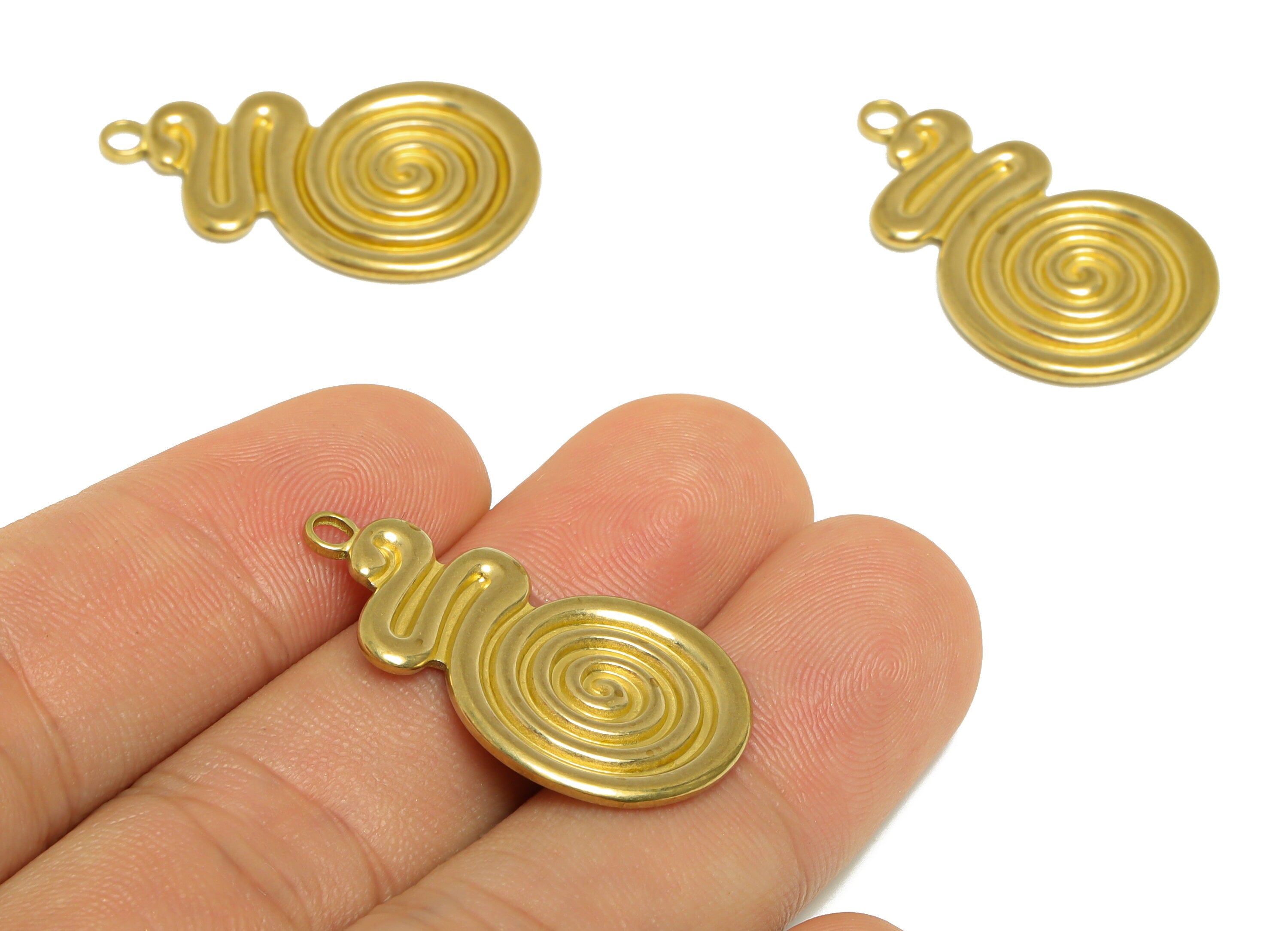 Brass Candy Earring Charm - Raw Brass Textured Snail Earring Charm - Brass Candy Earring Pendant - Earring Finding - 31.2x18.6x1mm - PP10160 - DOMEDBAZAAR