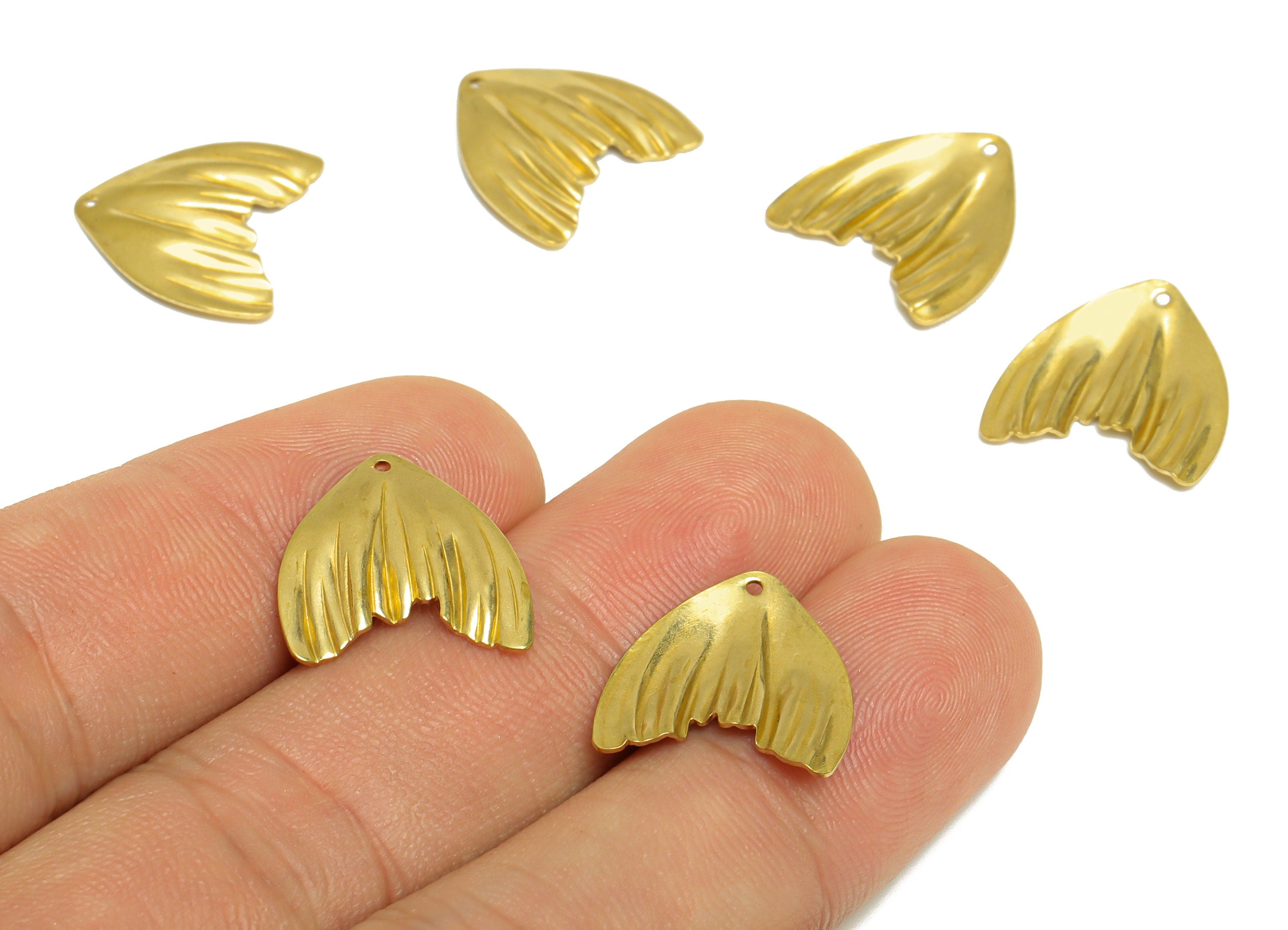 Brass Whale Tail Earring Charm - Raw Brass Textured Fish Tail Earring Charm - Textured Earring Charm - Earring Finding - 15x15x1mm - PP10264 - DOMEDBAZAAR