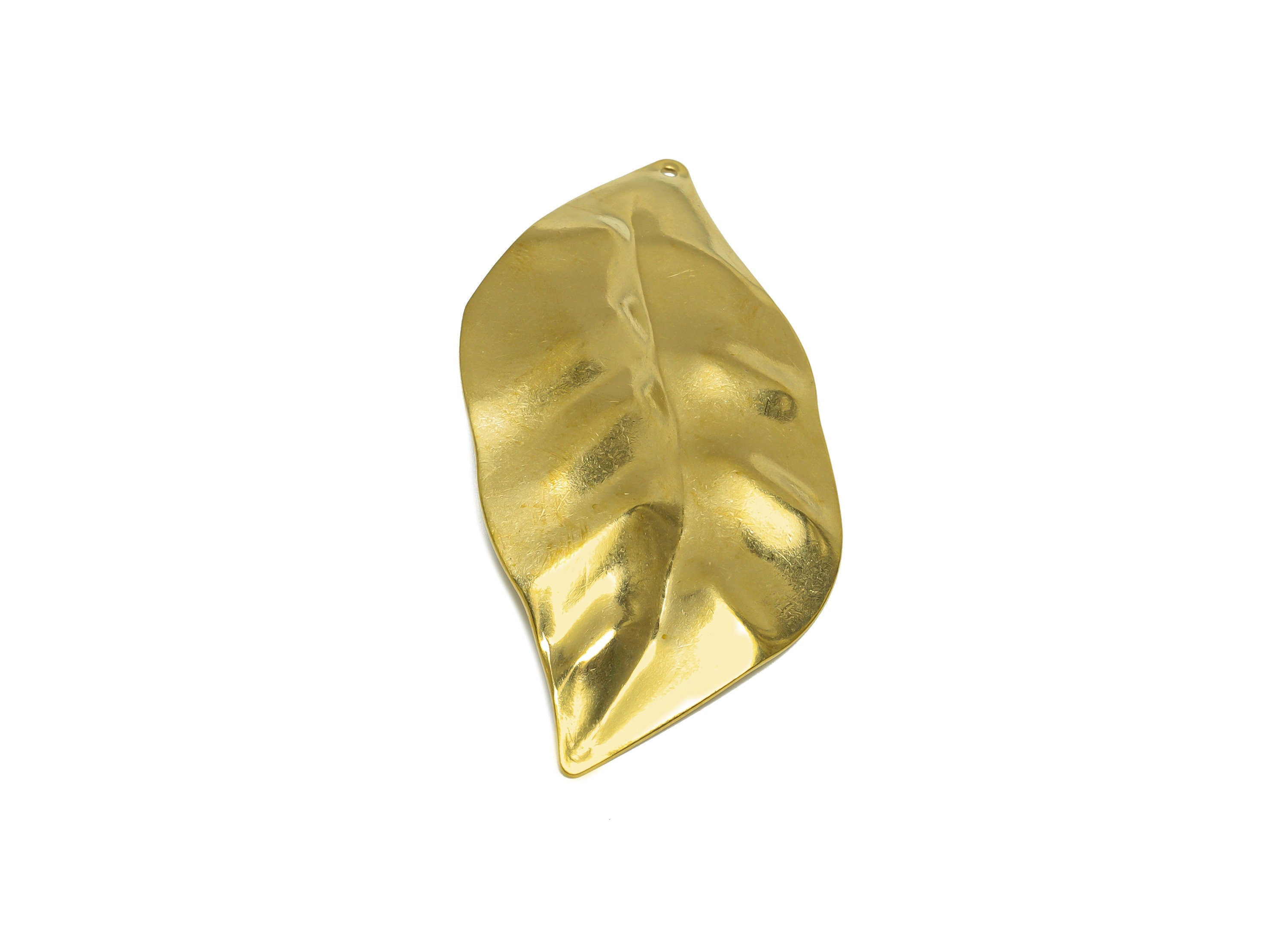 Brass Leaf Earring Charm - Raw Brass Big Leaf Earring Charm - Brass Bent Leaf Earring Charm - Botanical Earring Pendant - 67x34x2mm -PP10296 - DOMEDBAZAAR