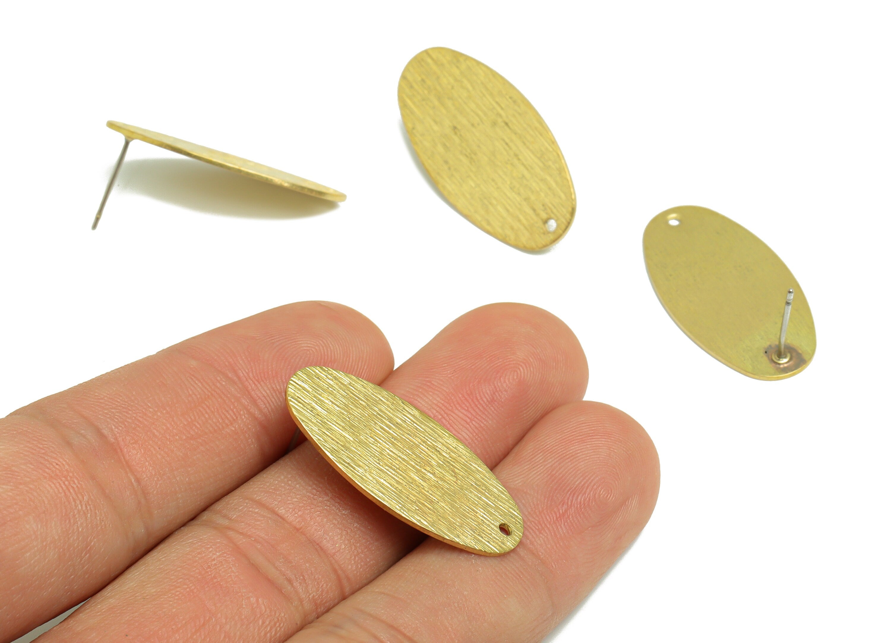 Brass Oval Earring Post - Brass Oval Earring Stud With Hole - Textured Geometry Earring Post - Jewelry Supplies - 29x15x0.8mm - PP3020RB - DOMEDBAZAAR