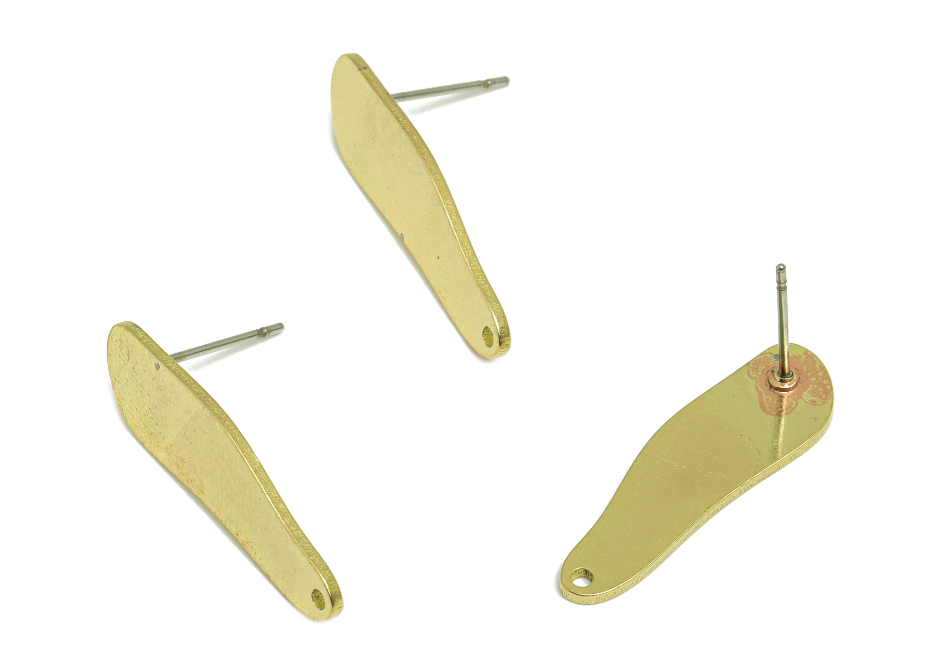 Brass Drop Earring Post - Brass Drop Earring Stud - Raw Brass Teardrop Earring Stud With Hole - Jewelry Supplies - 26.45x8x1mm - PP3022RB - DOMEDBAZAAR