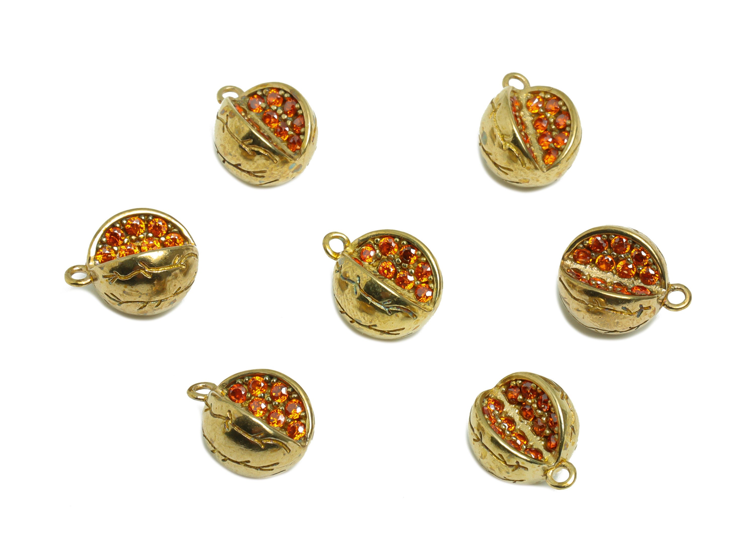 Brass CZ Pomegranate Earring Charm - Brass Cubic Zircon Earring Pendant - Raw Brass Red Fruit CZ Rainbow Earring Charm - 10x8x8mm - PP9625 - DOMEDBAZAAR