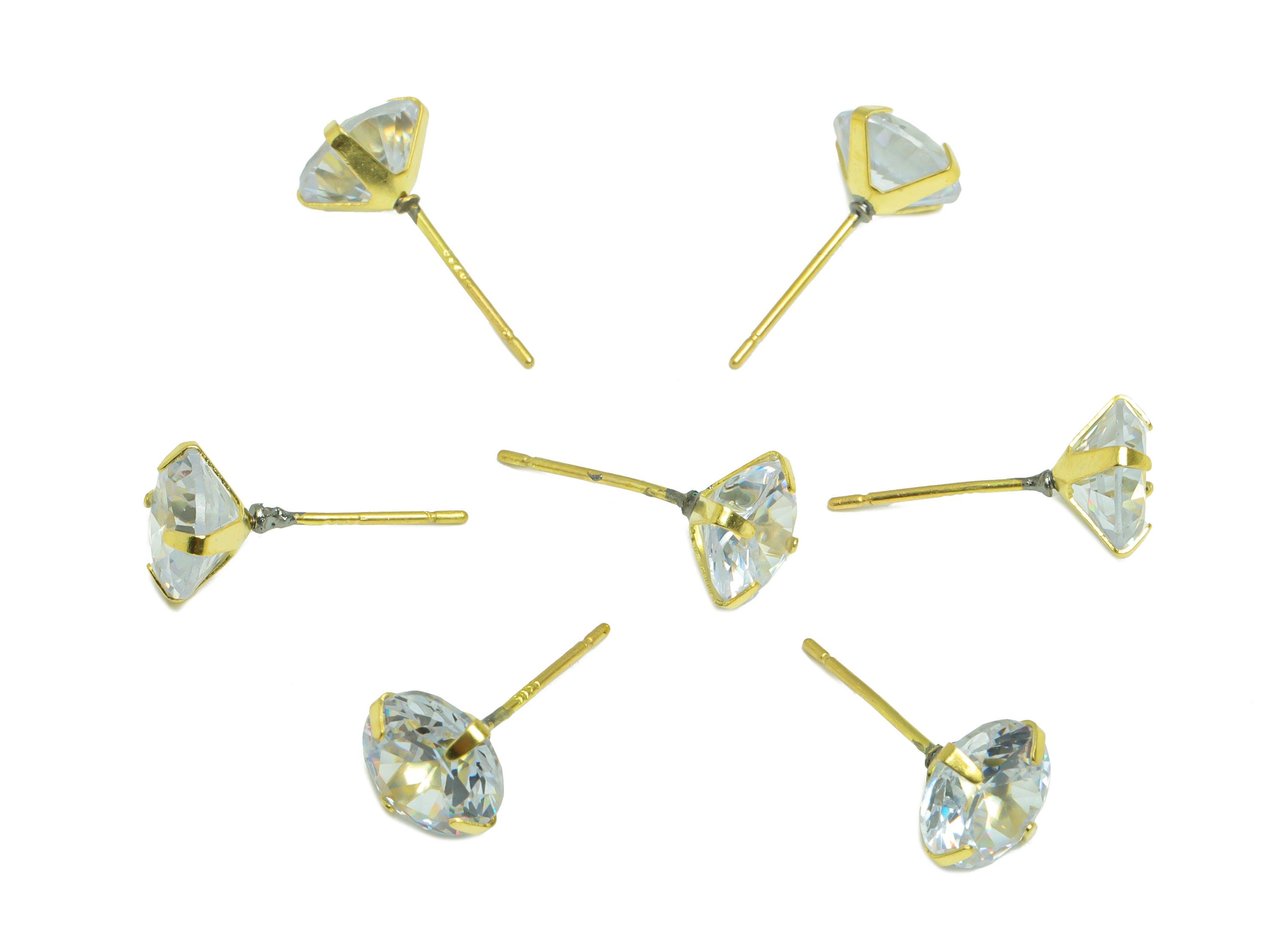8mm CZ Minimalist Earring - Raw Brass Circle Zircon Earring Post - Brass Cubic Zircon Earring Post - 925 Silver Stud - 17x8x5.3mm - PP9886-8 - DOMEDBAZAAR