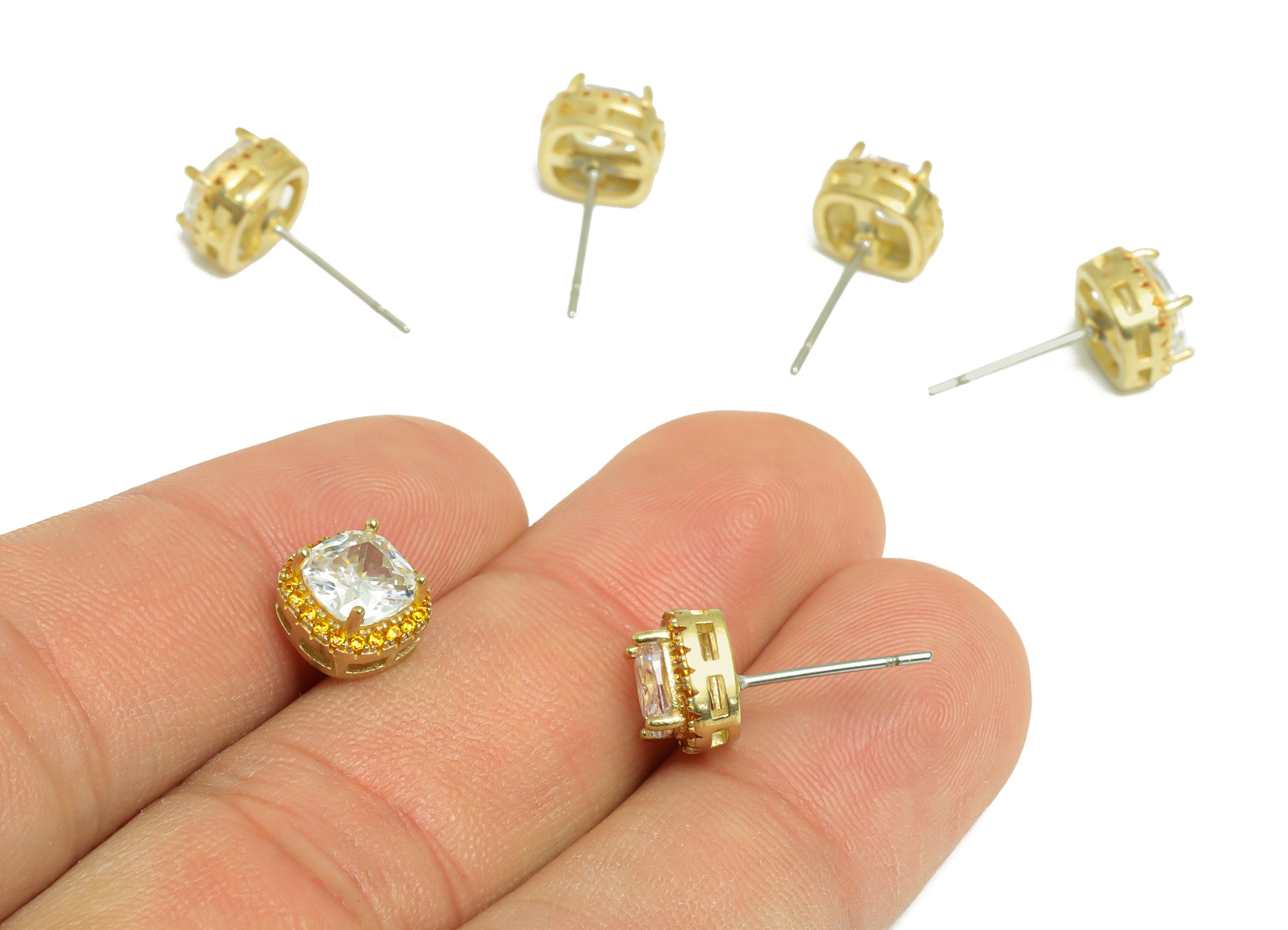 White (CZ-21) Zircon Earring Stud - Raw Brass Light Orange(CZ-11L) Zircon Earring Post - Cubic Zircon Earring Post - 17x8x5mm - PP9851A - DOMEDBAZAAR