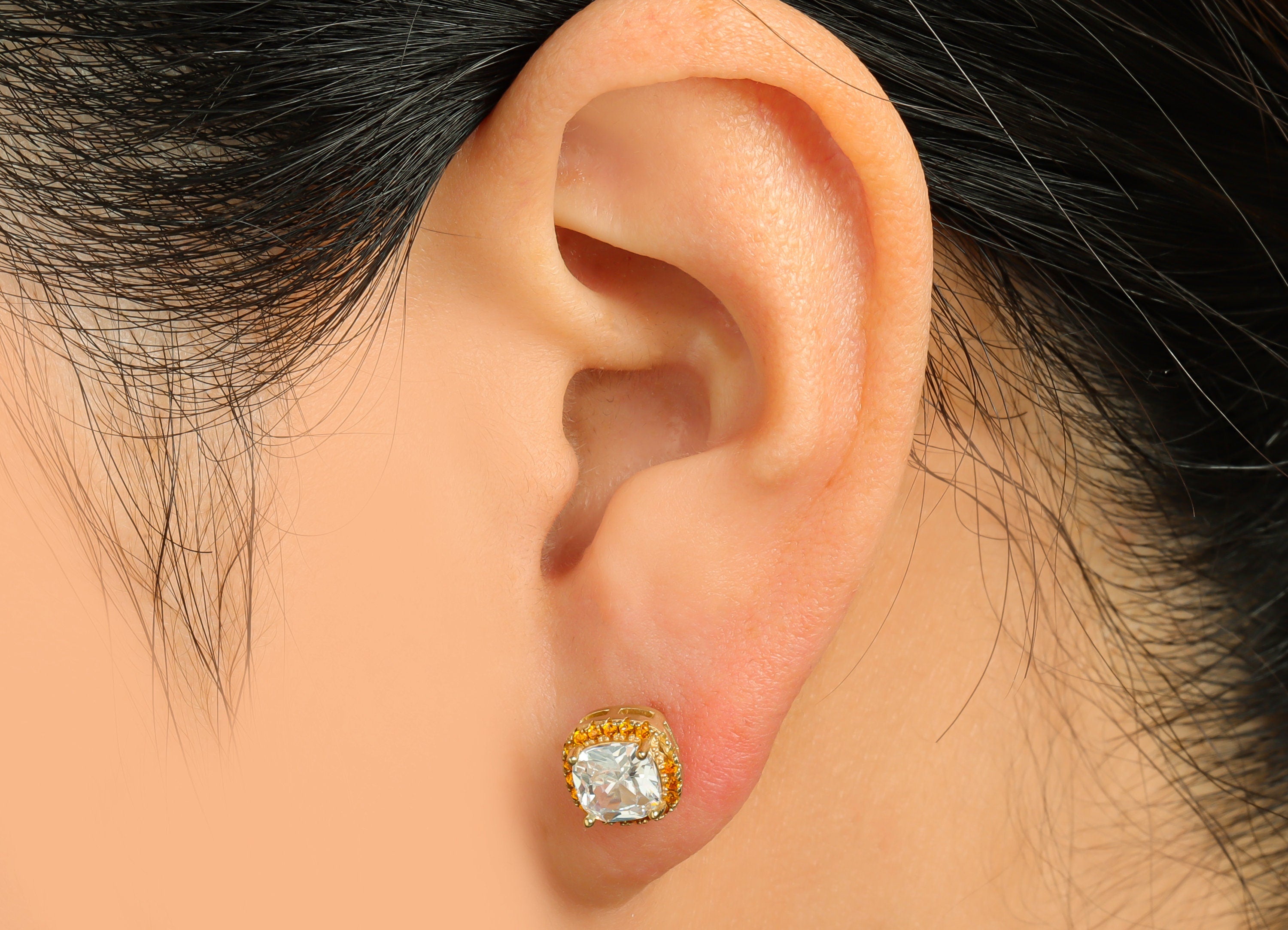 White (CZ-21) Zircon Earring Stud - Raw Brass Light Orange(CZ-11L) Zircon Earring Post - Cubic Zircon Earring Post - 17x8x5mm - PP9851A - DOMEDBAZAAR