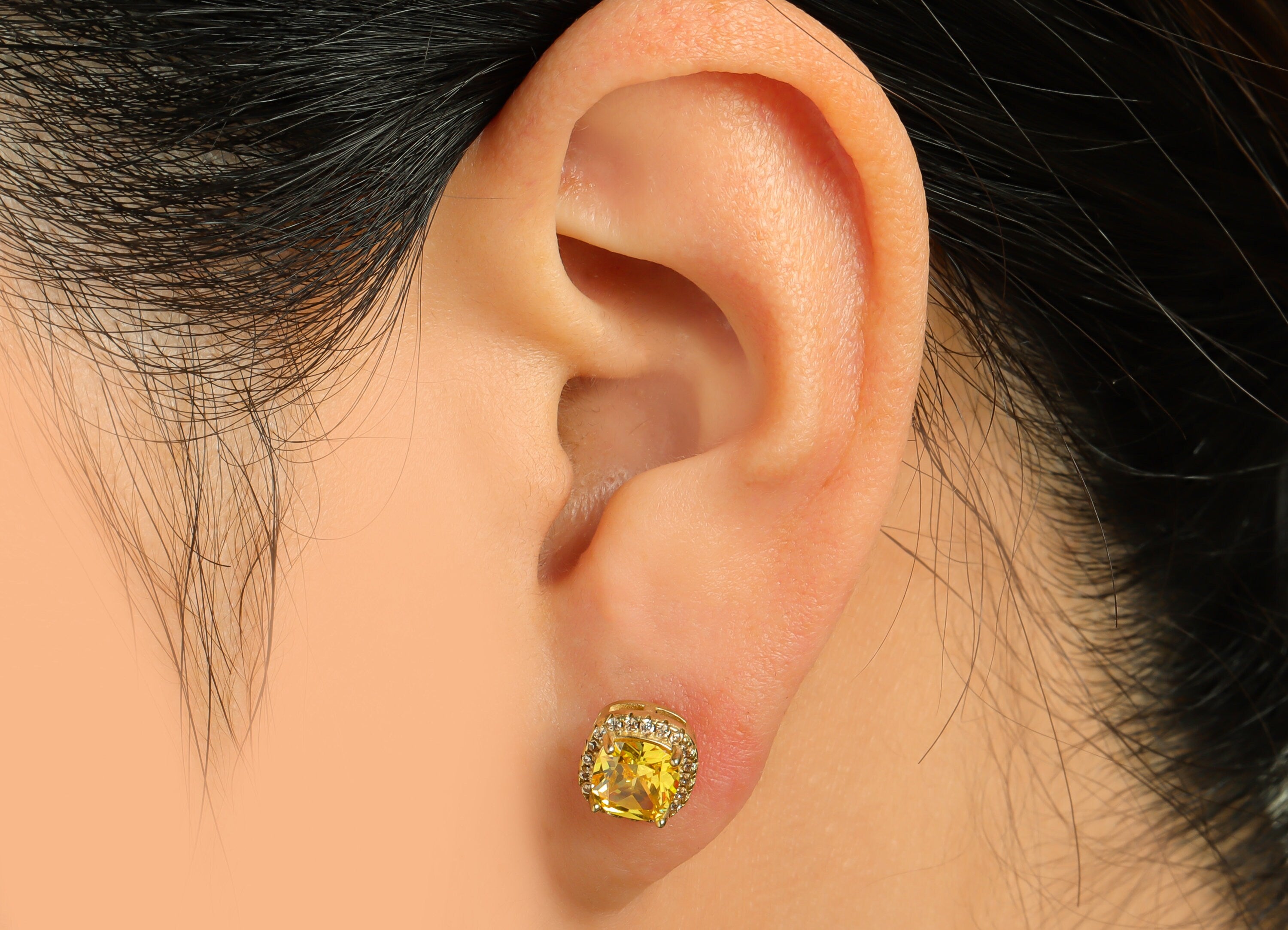 D-Champagne (CZ-20) Zircon Earring Stud - Raw Brass Golden (CZ-05) Zircon Earring Post - Cubic Zircon Earring Post - 18x8.2x6.1mm - PP9851P - DOMEDBAZAAR