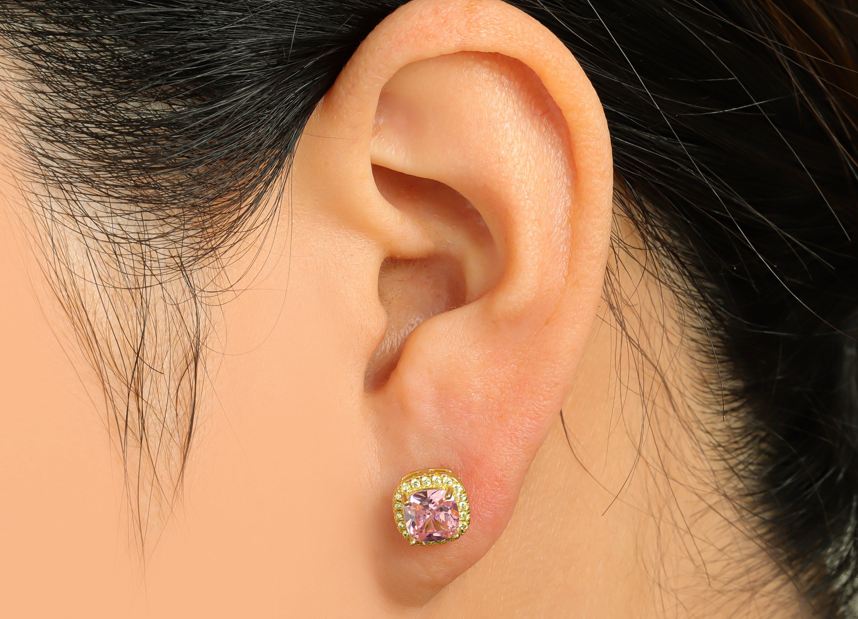 Golden(CZ-05) Zircon Earring Stud - Raw Brass Olive (CZ-14) Zircon Earring Post - Cubic Zircon Earring Post - 18x8.2x6.1mm - PP9851H - DOMEDBAZAAR
