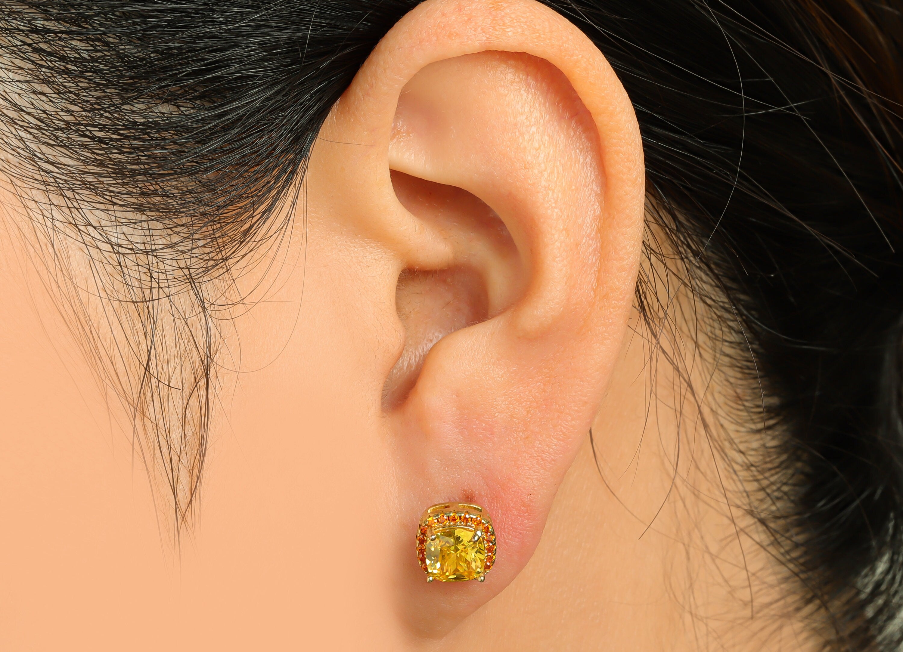 Golden(CZ-05) Zircon Earring Stud - Raw Brass L-Orange (CZ-11L) Zircon Earring Post - Cubic Zircon Earring Post - 18x8.2x6.1mm - PP9851D - DOMEDBAZAAR