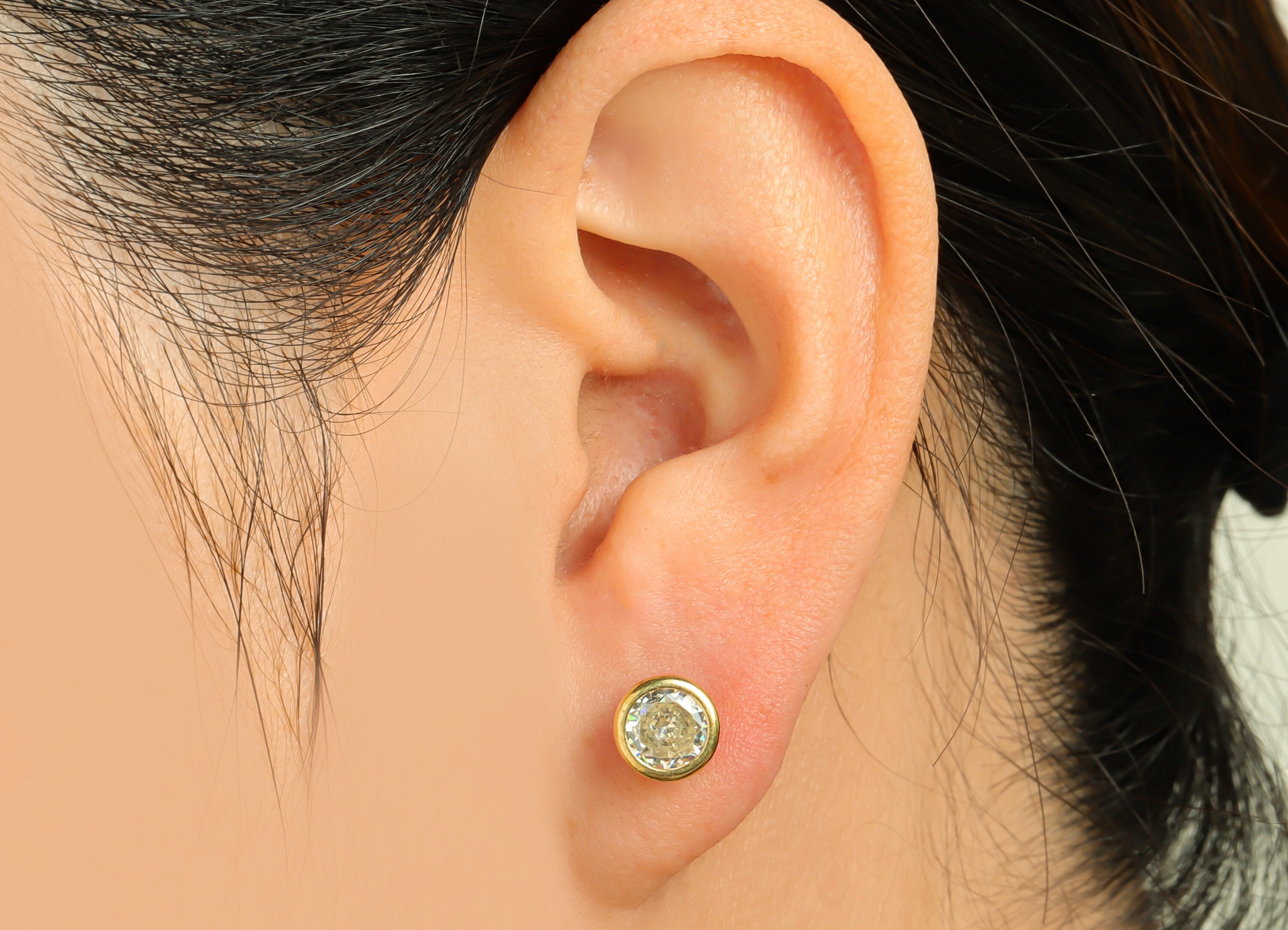 Lemon (CZ-03) Zircon Earring Stud - Raw Brass Round CZ Earring Post - Cubic Zircon Earring Post - 16.6x7.68x5.5mm - PP9682D - DOMEDBAZAAR
