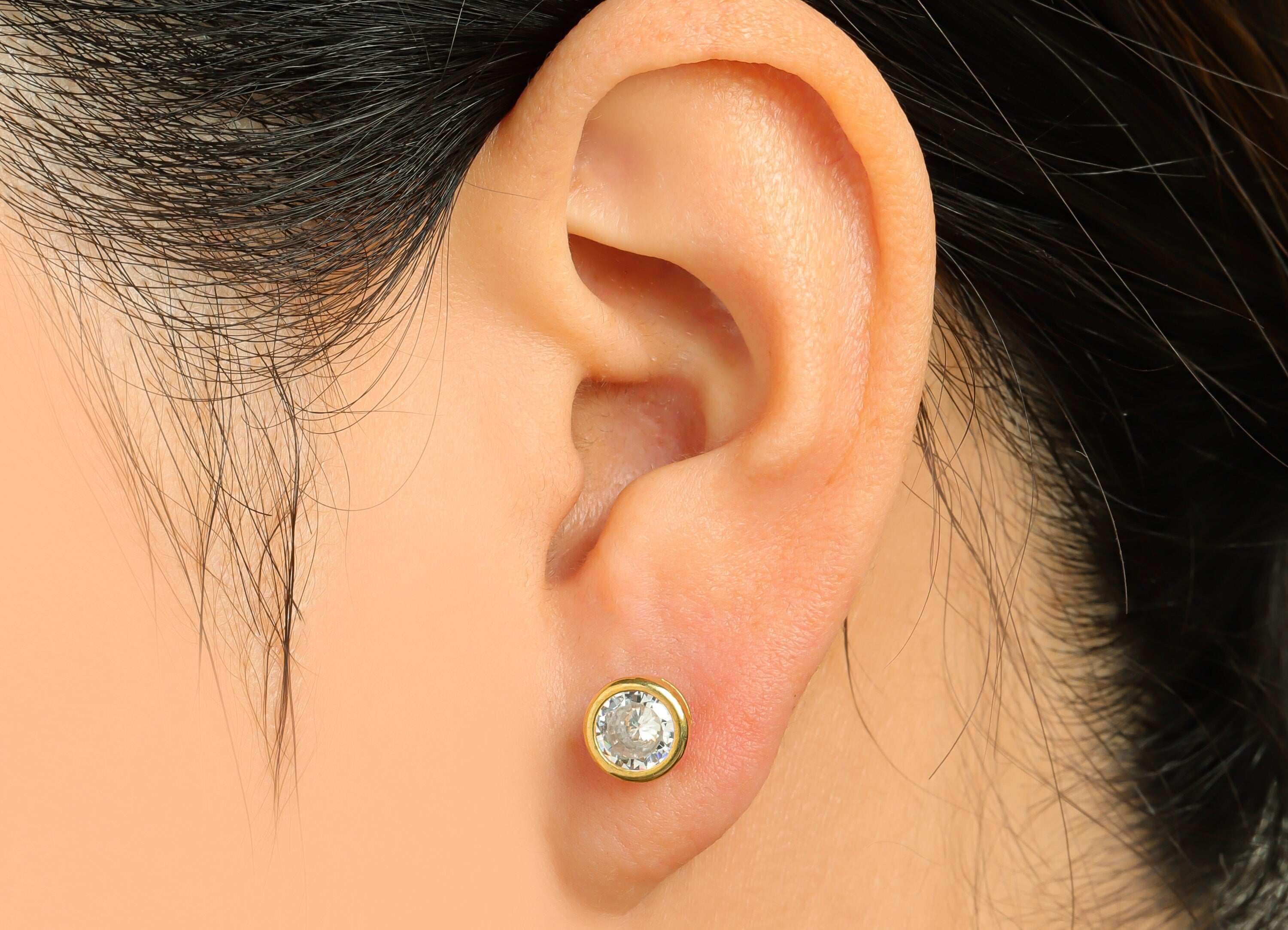 White(CZ-21) Zircon Earring Stud - Raw Brass Round CZ Earring Post - Cubic Zircon Earring Post - 16.6x7.68x5.5mm - PP9682A - DOMEDBAZAAR