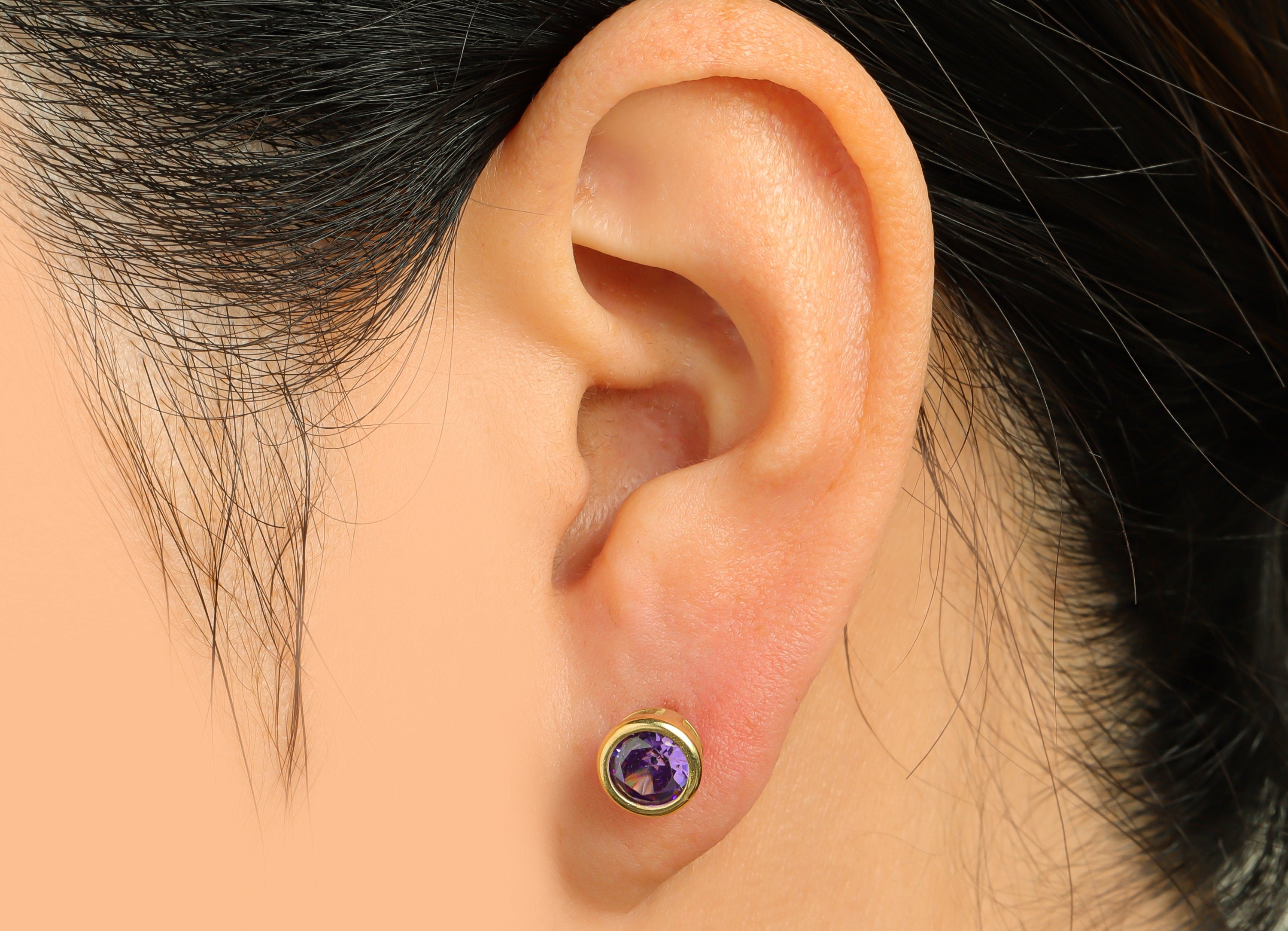 Violet (CZ-07) Zircon Earring Stud - Raw Brass Round Earring Post - Cubic Zircon Earring Post - 16.6x7.68x5.5mm - PP9682B - DOMEDBAZAAR