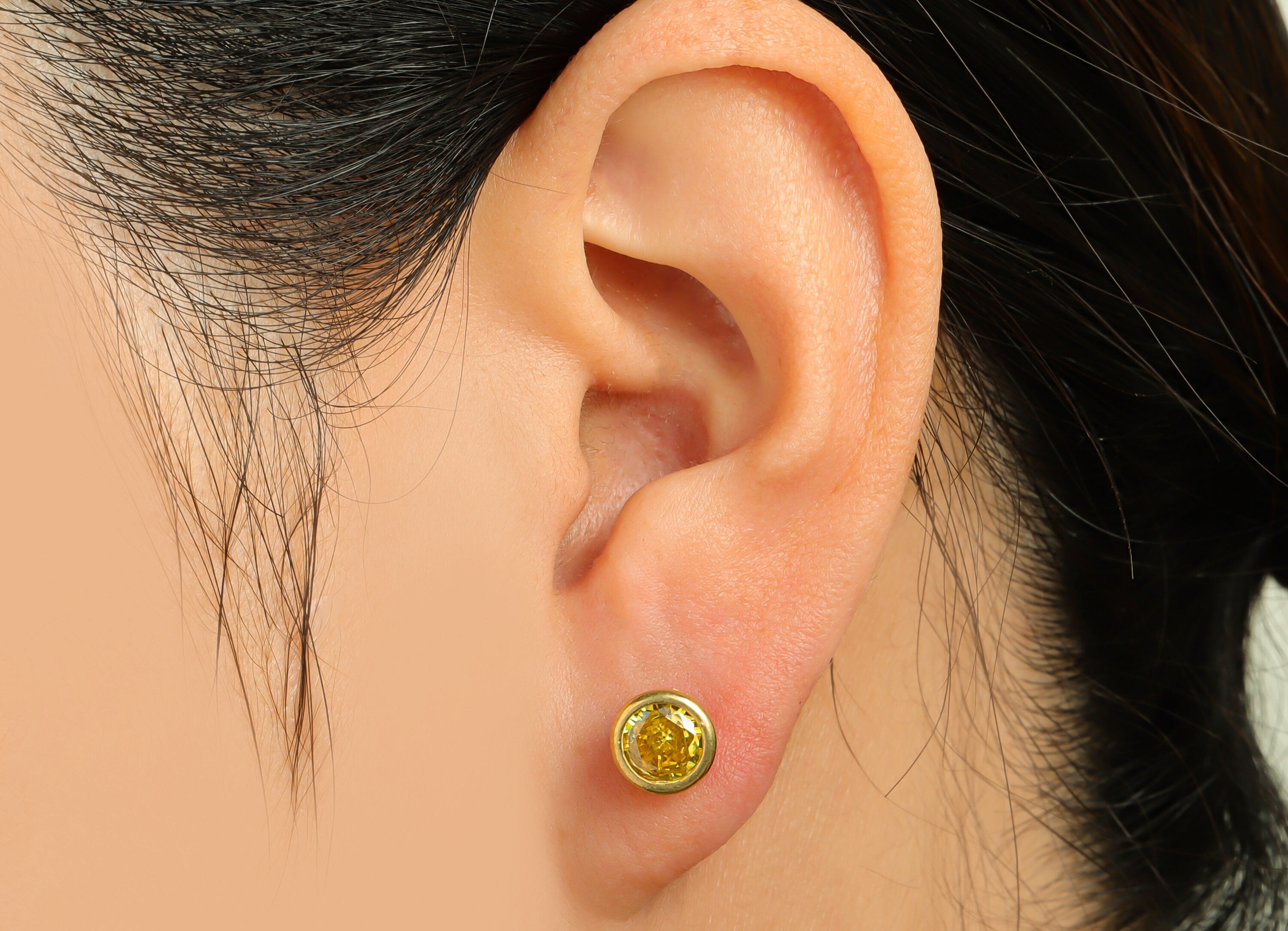 Golden (CZ-05) Zircon Earring Stud - Raw Brass Round CZ Earring Post - Cubic Zircon Earring Post - 16.6x7.68x5.5mm - PP9682M - DOMEDBAZAAR