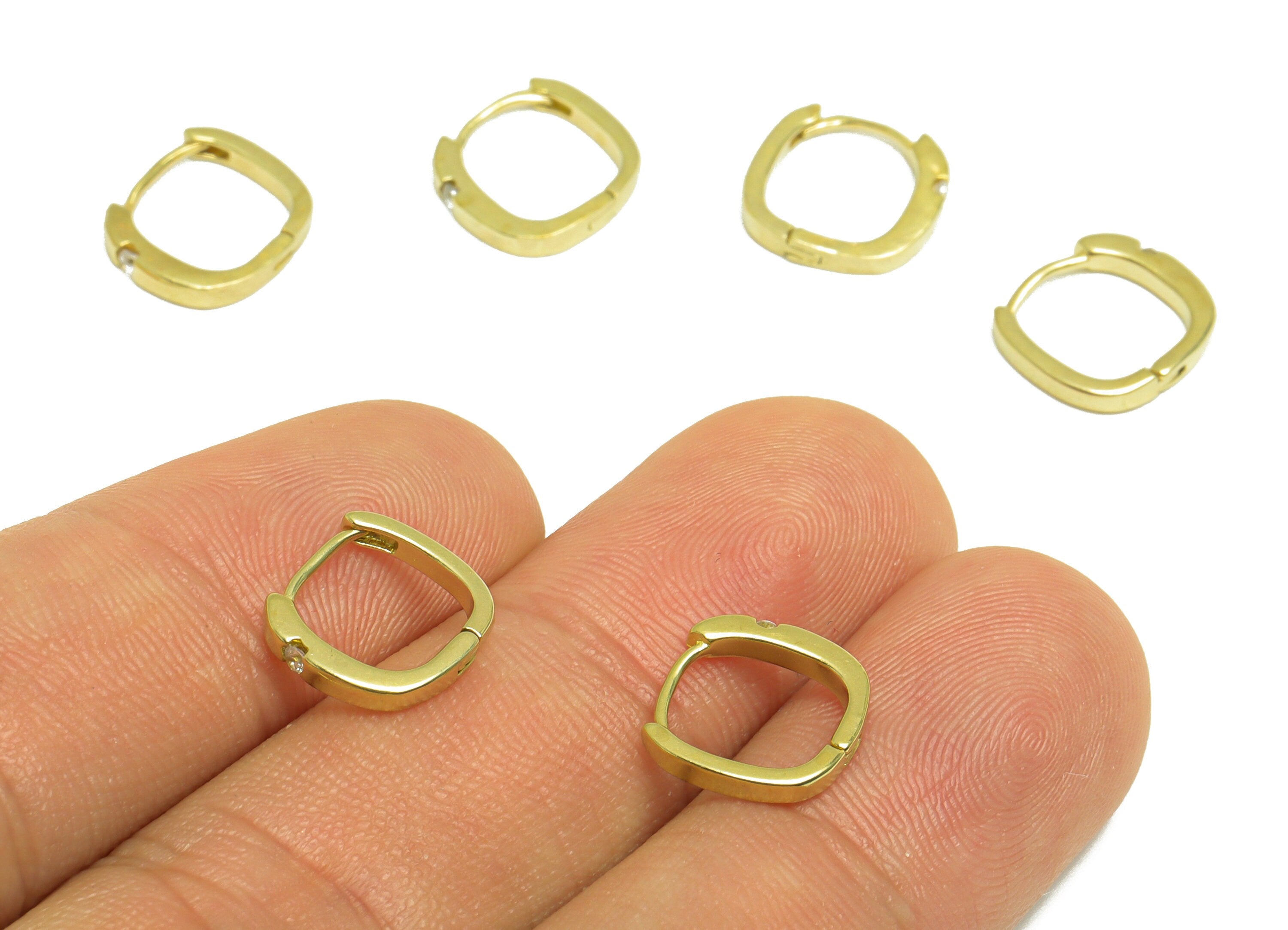 Brass CZ Square Huggie Hoop Earring - Raw Brass Geometry Hoop Cubic Zircon Earring - Brass Zircon Huggie Hoop - 11x10.6x1.8mm - PP10010 - DOMEDBAZAAR