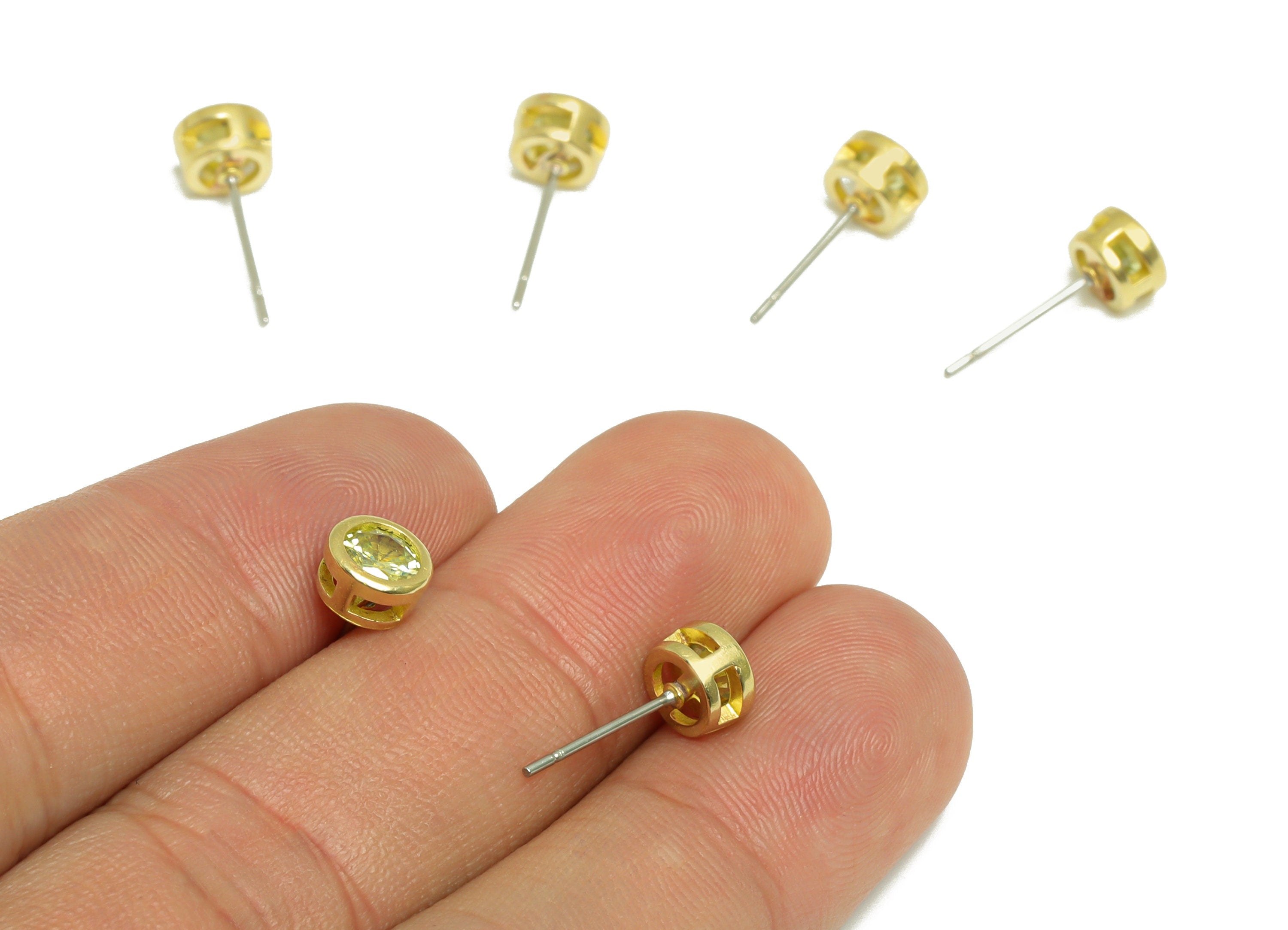 D-Peridot (CZ-16) Zircon Earring Stud - Raw Brass Minimalist CZ Earring Post - Cubic Zircon Earring Post - 16.04x6.6x4.4mm - PP9838A - DOMEDBAZAAR