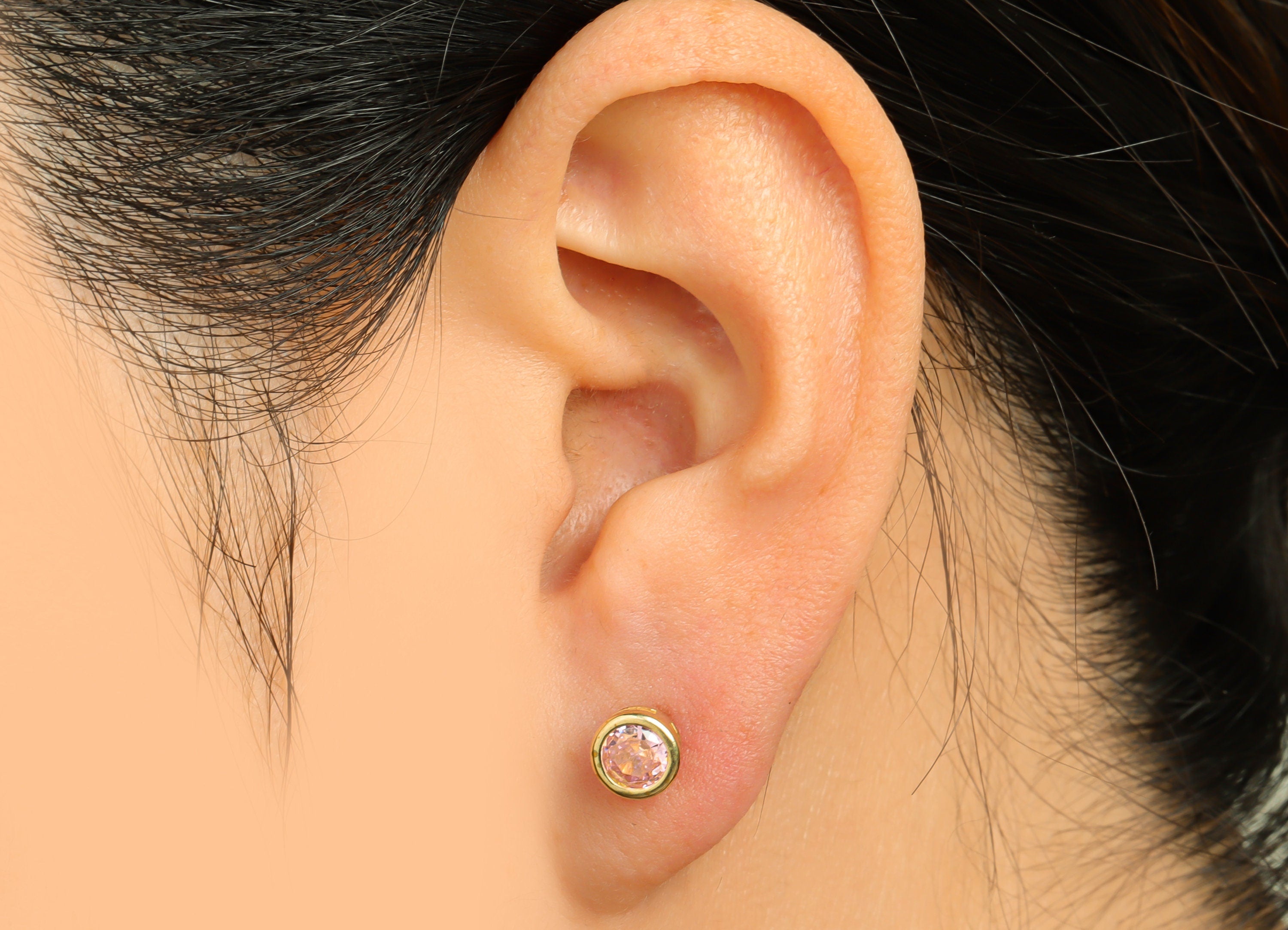Pink (CZ-01) Zircon Earring Stud - Raw Brass Minimalist CZ Earring Post - Cubic Zircon Earring Post - 16.04x6.6x4.4mm - PP9838H - DOMEDBAZAAR