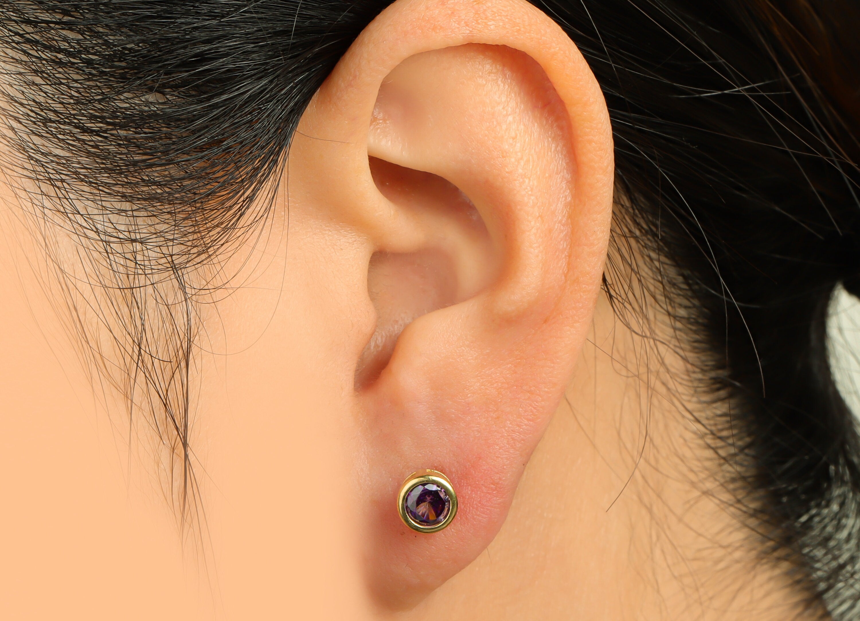 Deep Amethyst (CZ-10) Zircon Earring Stud - Raw Brass Minimalist CZ Earring Post - Cubic Zircon Earring Post - 16.04x6.6x4.4mm - PP9838K - DOMEDBAZAAR
