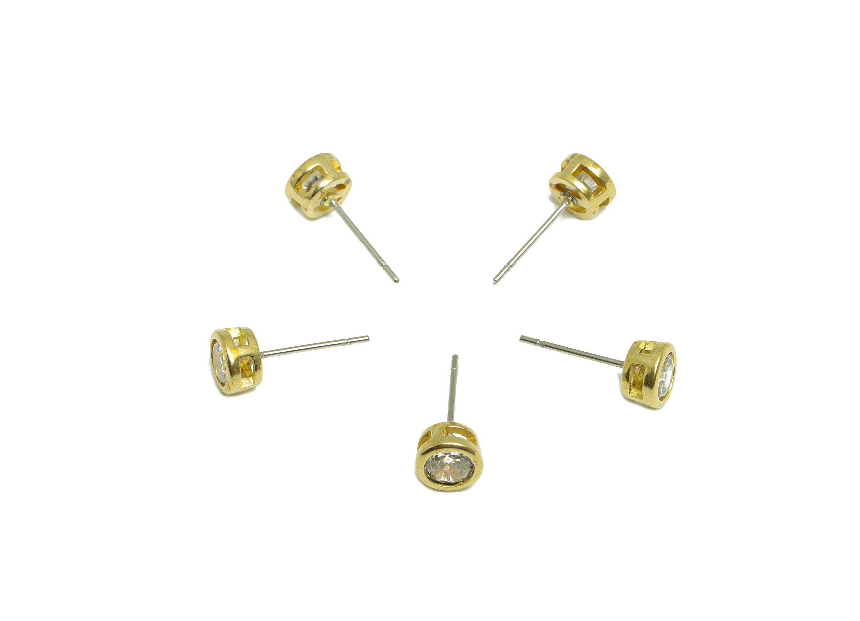 White (cz-21) Zircon Earring Stud - Raw Brass Minimalist CZ Earring Post - Cubic Zircon Earring Post - 16.04x6.6x4.4mm - PP9838M - DOMEDBAZAAR