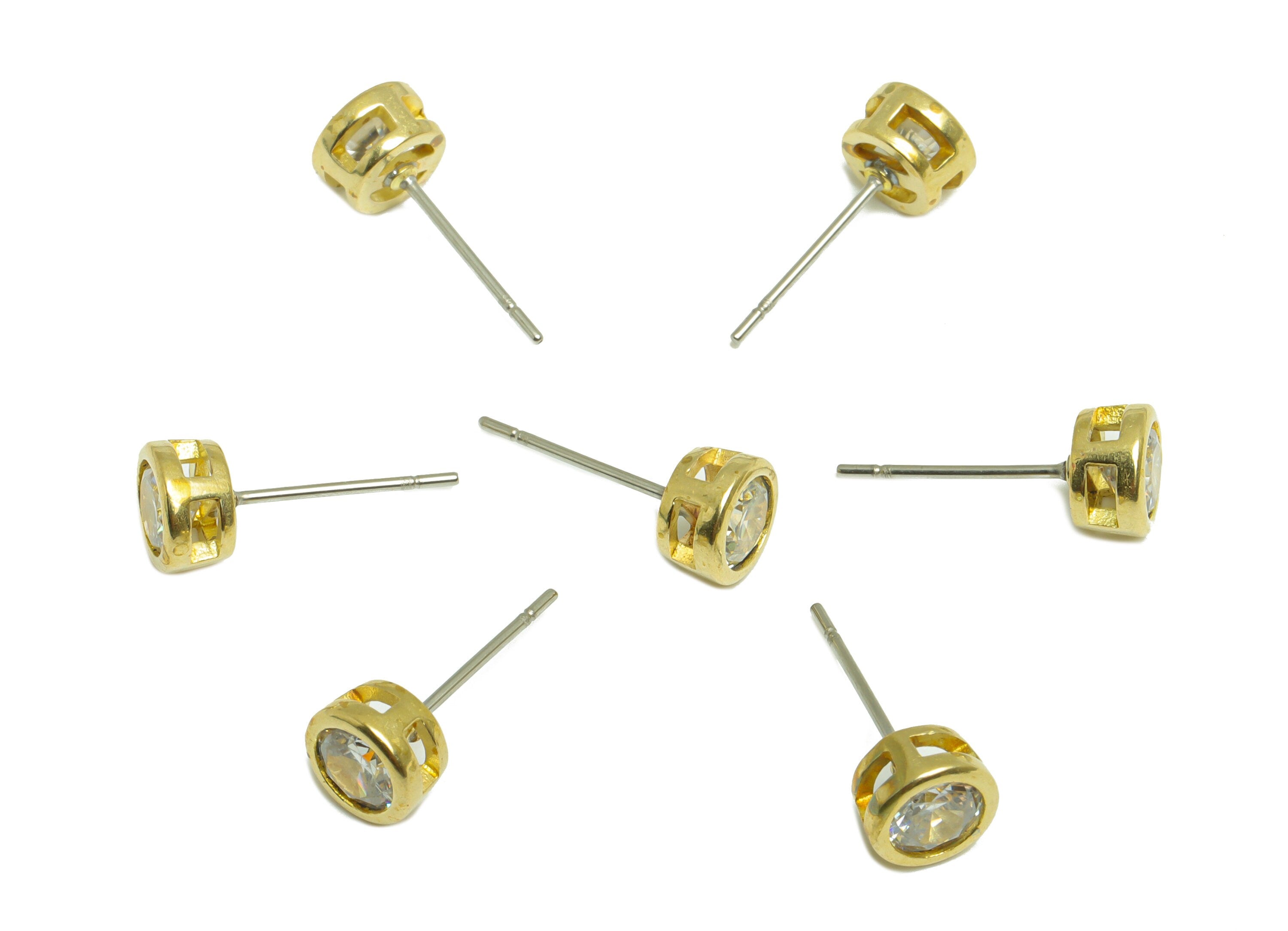 White (cz-21) Zircon Earring Stud - Raw Brass Minimalist CZ Earring Post - Cubic Zircon Earring Post - 16.04x6.6x4.4mm - PP9838M - DOMEDBAZAAR