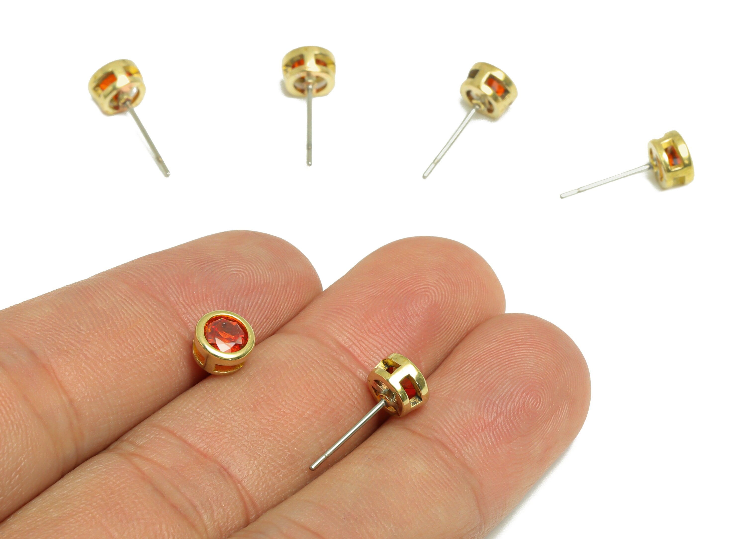 Orange (CZ-11) Zircon Earring Stud - Raw Brass Minimalist CZ Earring Post - Cubic Zircon Earring Post - 16.04x6.6x4.4mm - PP9838R - DOMEDBAZAAR