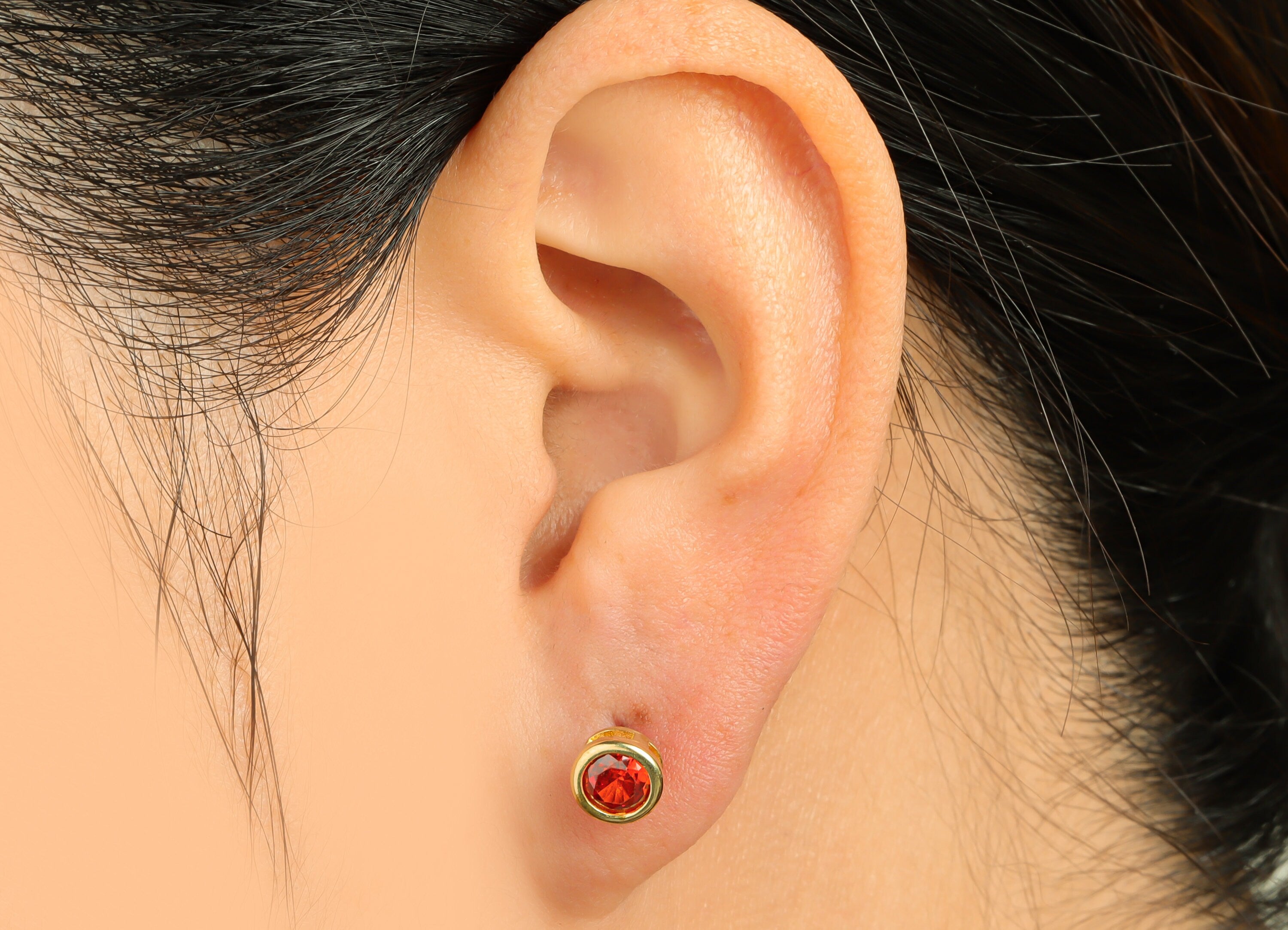 Orange (CZ-11) Zircon Earring Stud - Raw Brass Minimalist CZ Earring Post - Cubic Zircon Earring Post - 16.04x6.6x4.4mm - PP9838R - DOMEDBAZAAR