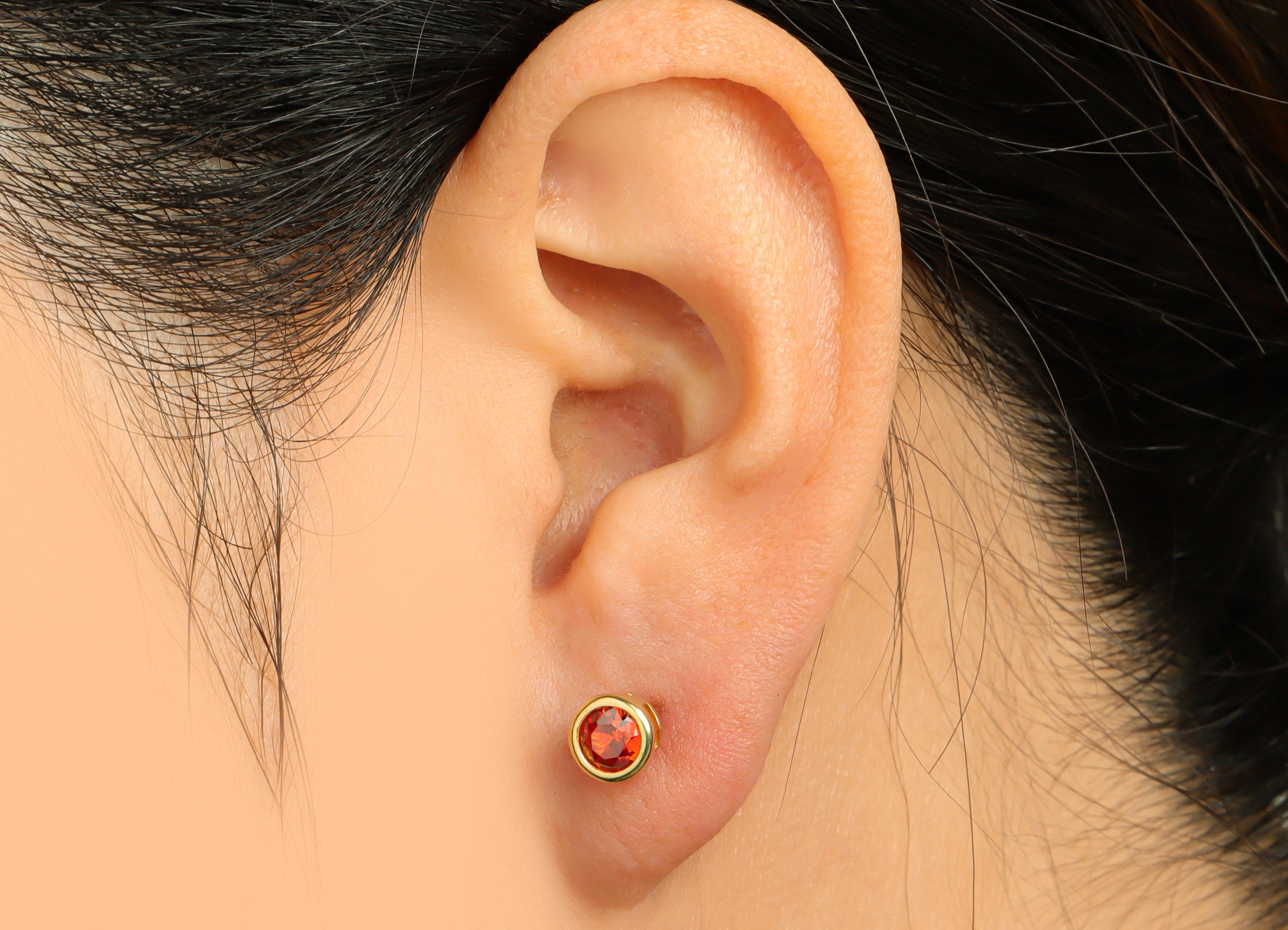 Light Orange (CZ-11L) Zircon Earring Stud - Raw Brass Minimalist CZ Earring Post - Cubic Zircon Earring Post - 16.04x6.6x4.4mm - PP9838T - DOMEDBAZAAR