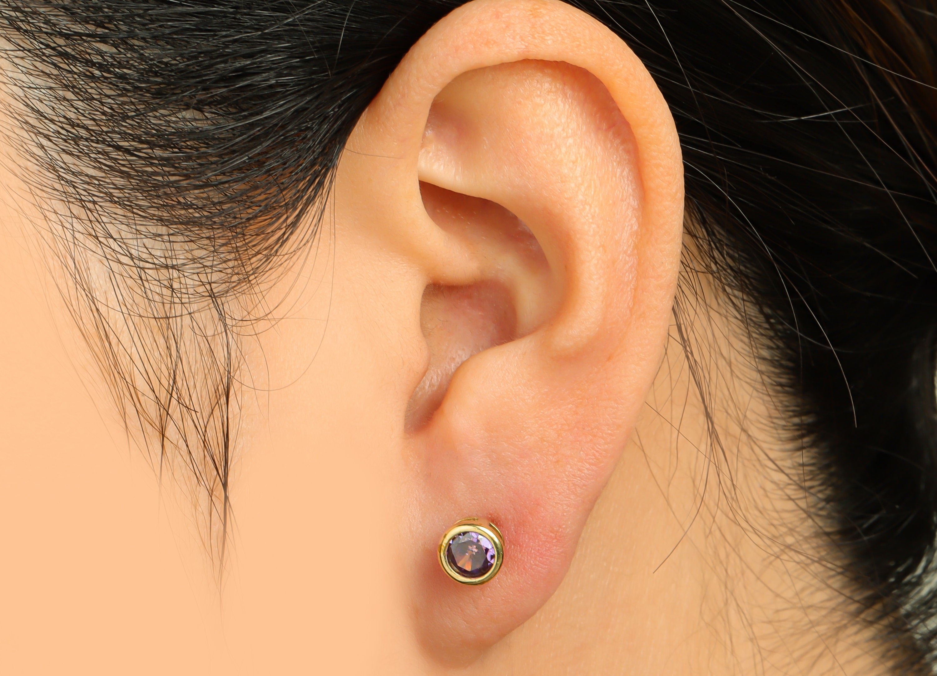 Deep Violet (CZ-08) Zircon Earring Stud - Raw Brass Minimalist CZ Earring Post - Cubic Zircon Earring Post - 16.04x6.6x4.4mm - PP9838U - DOMEDBAZAAR