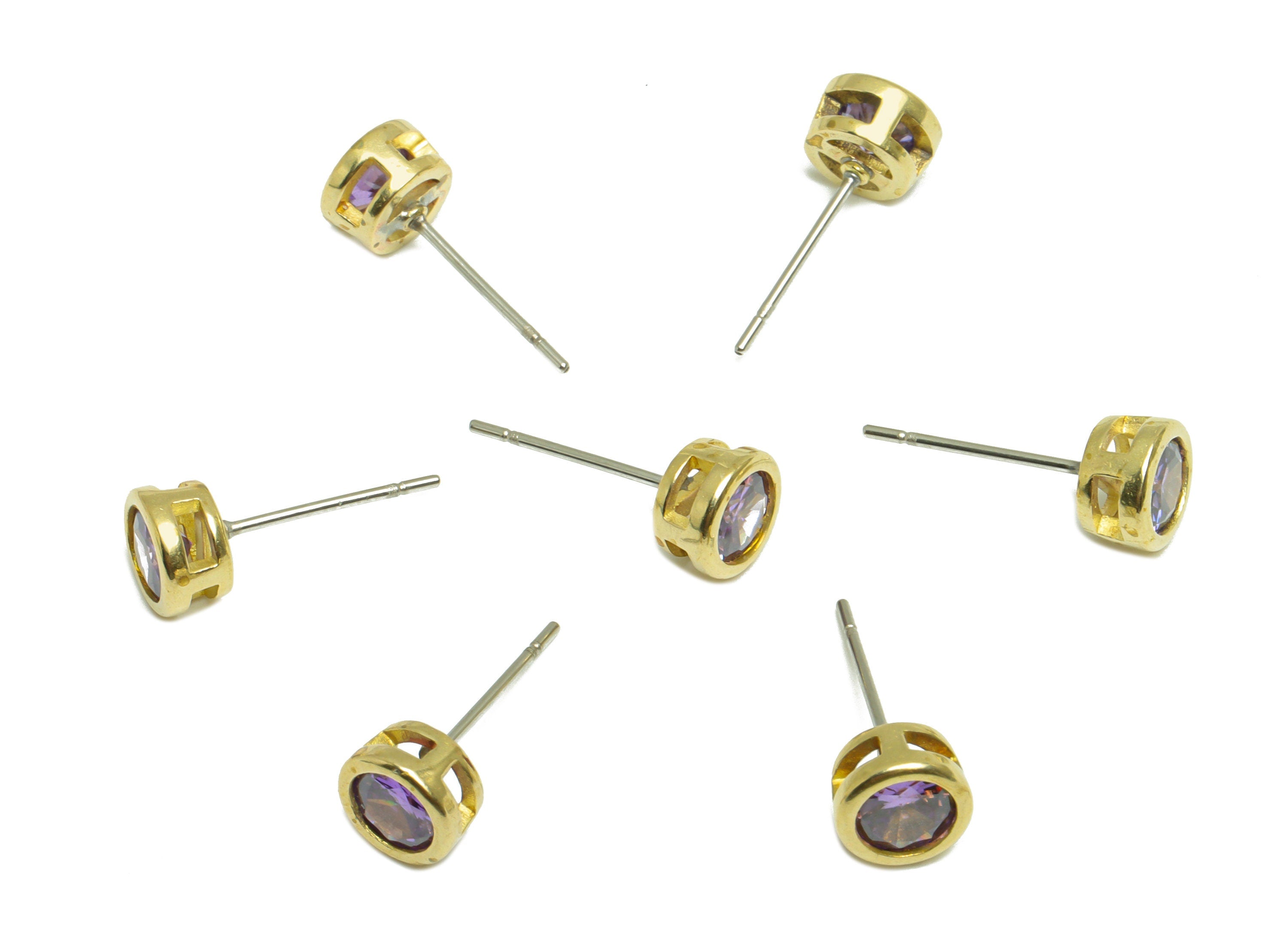 Violet (CZ-07) Zircon Earring Stud - Raw Brass Minimalist CZ Earring Post - Cubic Zircon Earring Post - 16.04x6.6x4.4mm - PP9838V - DOMEDBAZAAR