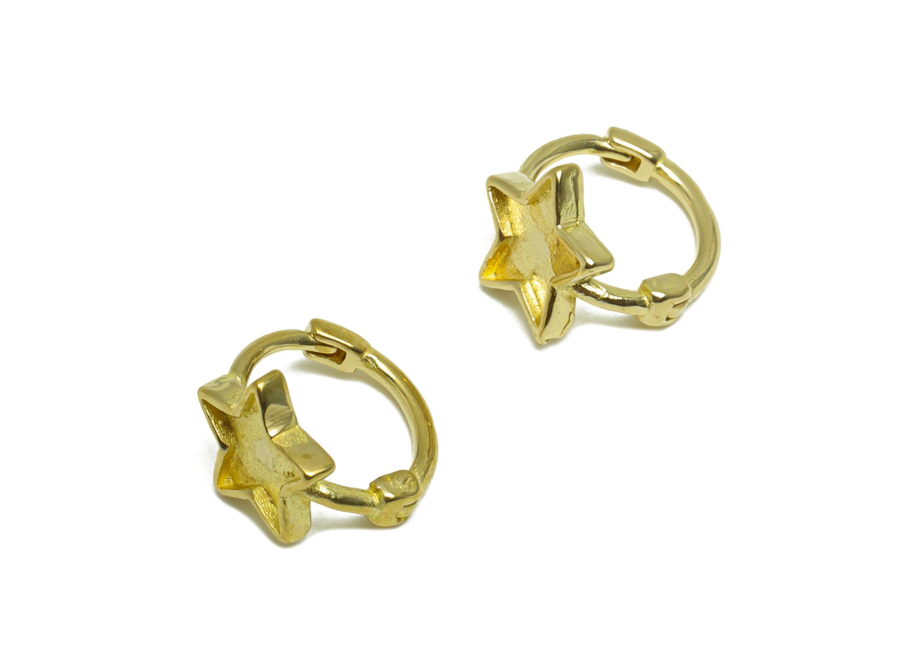 Brass Star Huggie Hoop Earring - Raw Brass Hoop Round Earring - Brass Hoop Huggie Earring - Brass Hoop For Diamond - 11.8x11.6x9mm - PP10031 - DOMEDBAZAAR