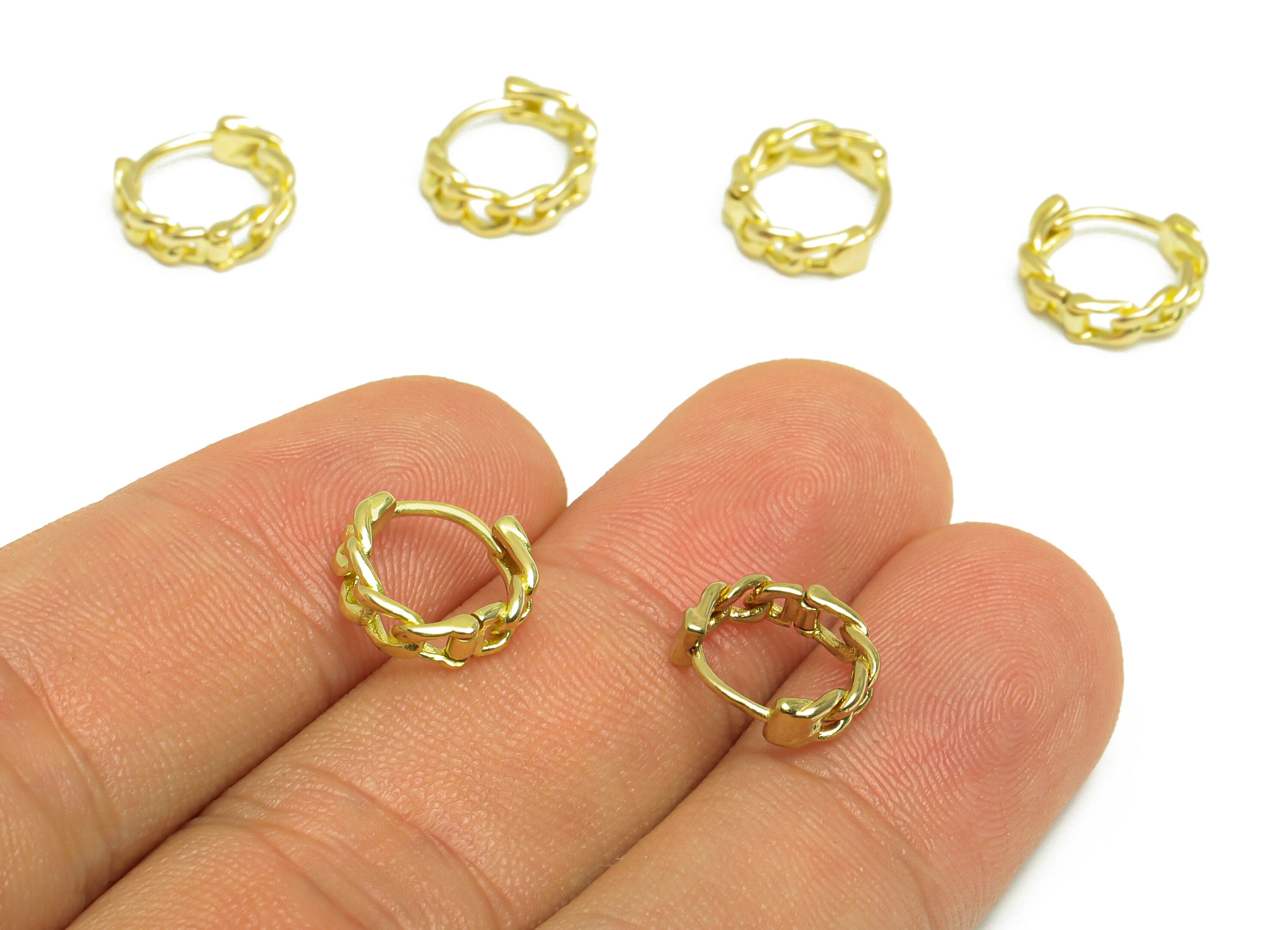 Brass Chain Huggie Hoop Earring - Raw Brass Hoop Earring - Brass Curb Chian Hoop Huggie Earring - Hoop Huggie Earring - 10x10x3mm - PP10017 - DOMEDBAZAAR
