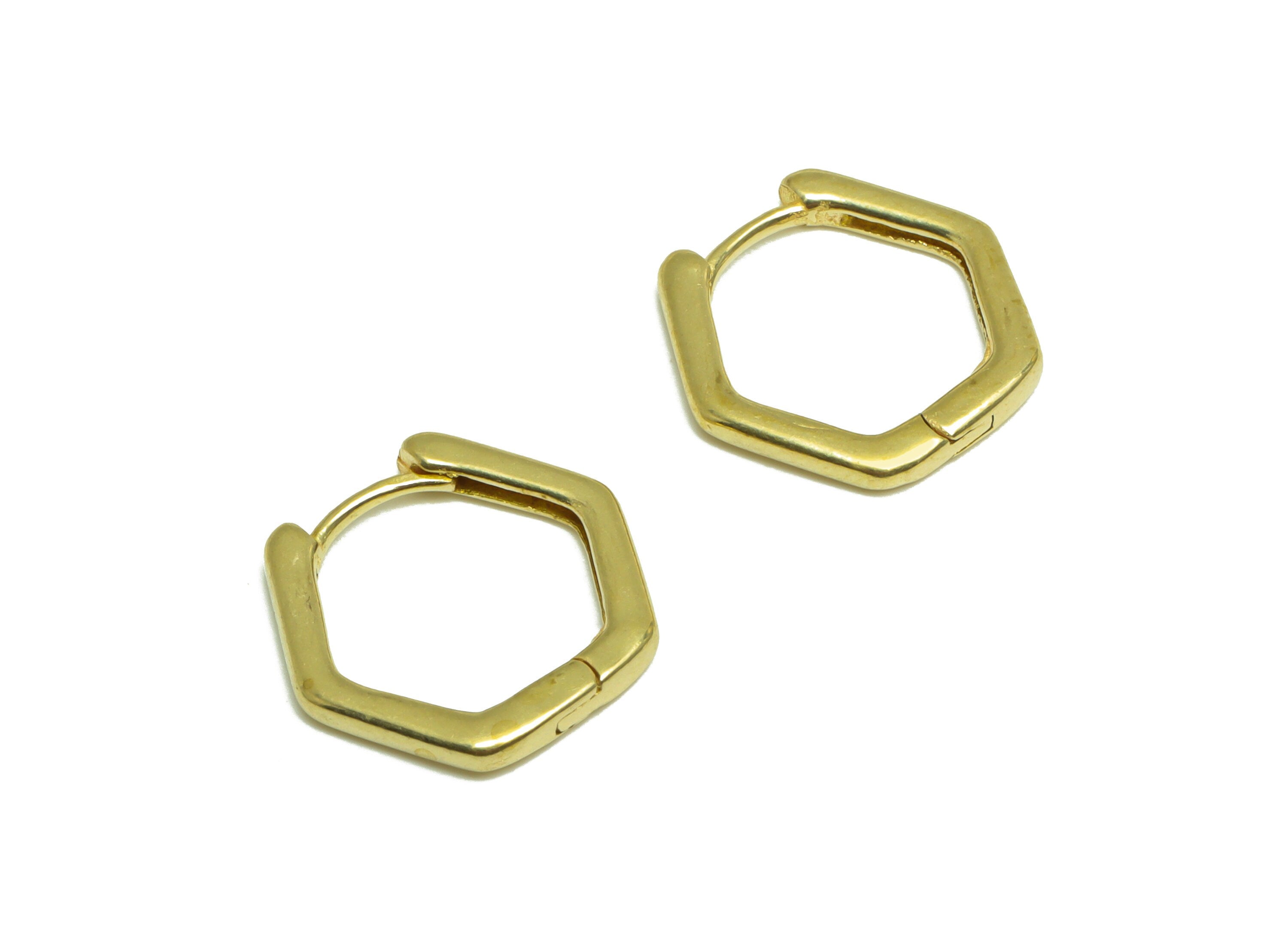Brass Hexagon Huggie Hoop Earring - Raw Brass Hoop Earring - Brass Geometry Hoop Huggie Earring - Hoop Huggie Earring - 15x13x1mm - PP10016 - DOMEDBAZAAR