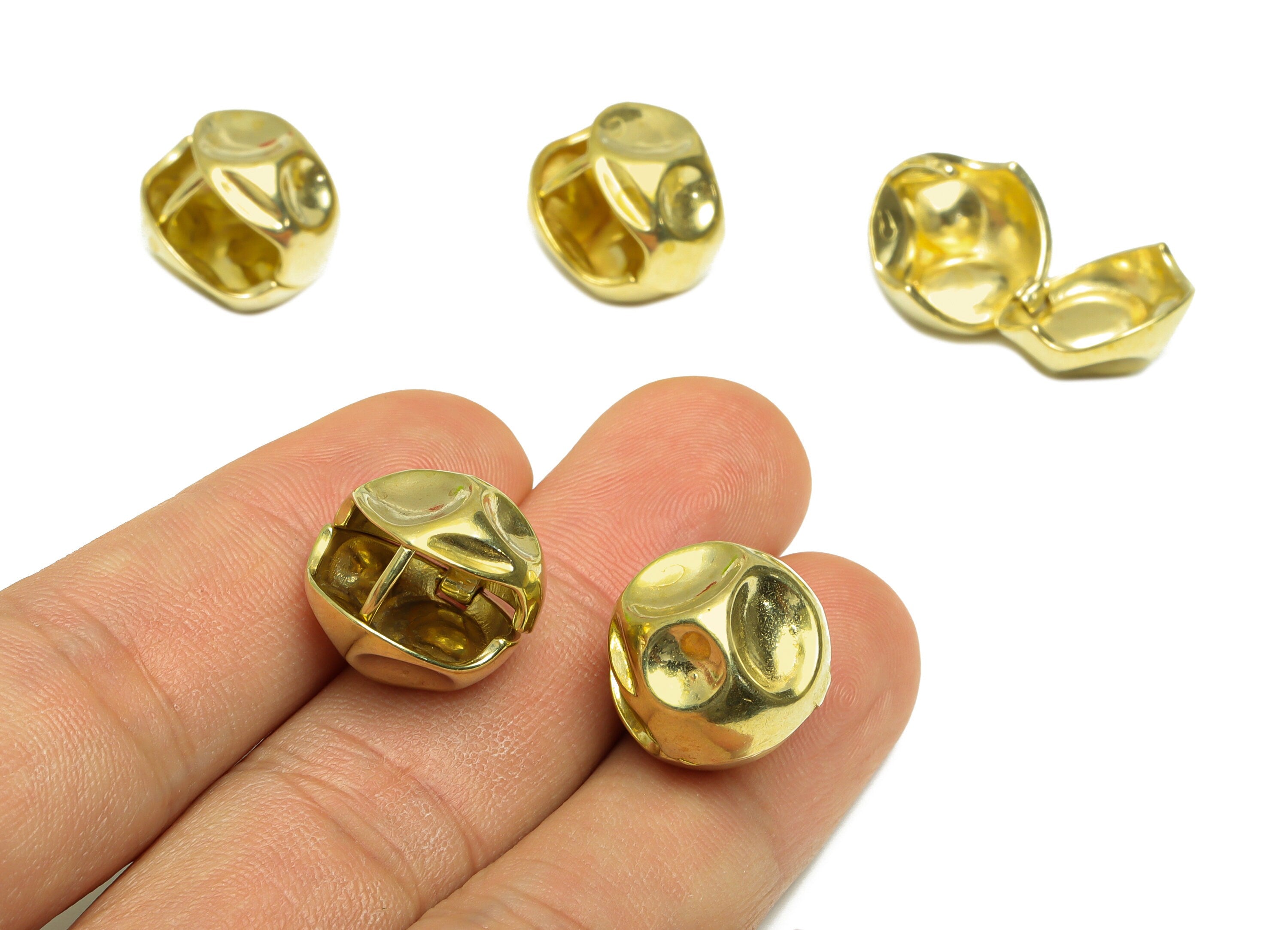 Brass Ball Huggie Hoop Earring - Raw Brass Bean Clasp Hoop Earring - Brass Round Collapse Hoop Huggie Earring - 15.5x14x14mm - PP10029 - DOMEDBAZAAR