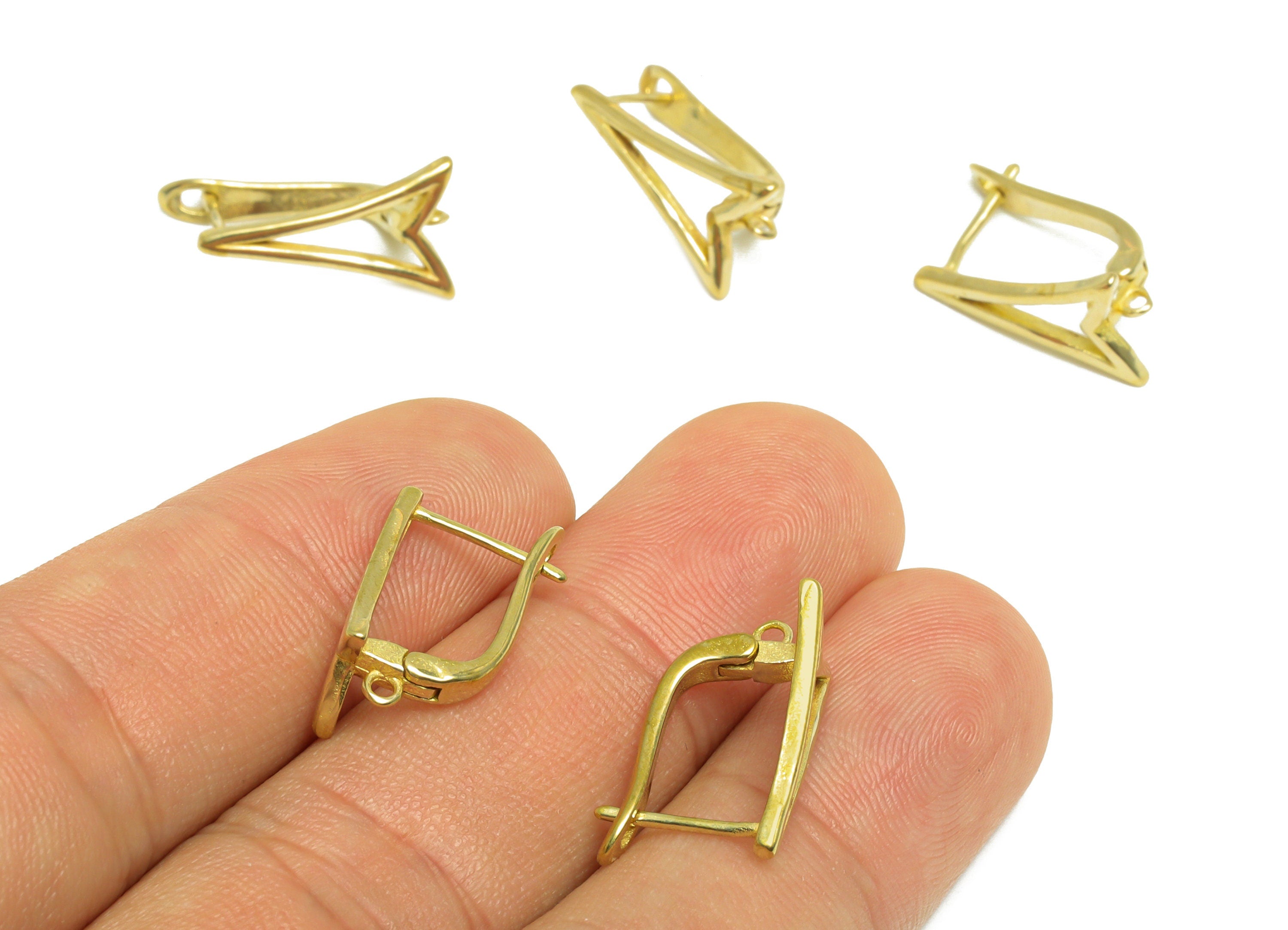 Brass Geometry Hoop Earring - Raw Brass English Lock Hoop Earring With Loop - Brass Geometry English Lock Earring - 18x9.3x10.5mm - PP10039 - DOMEDBAZAAR