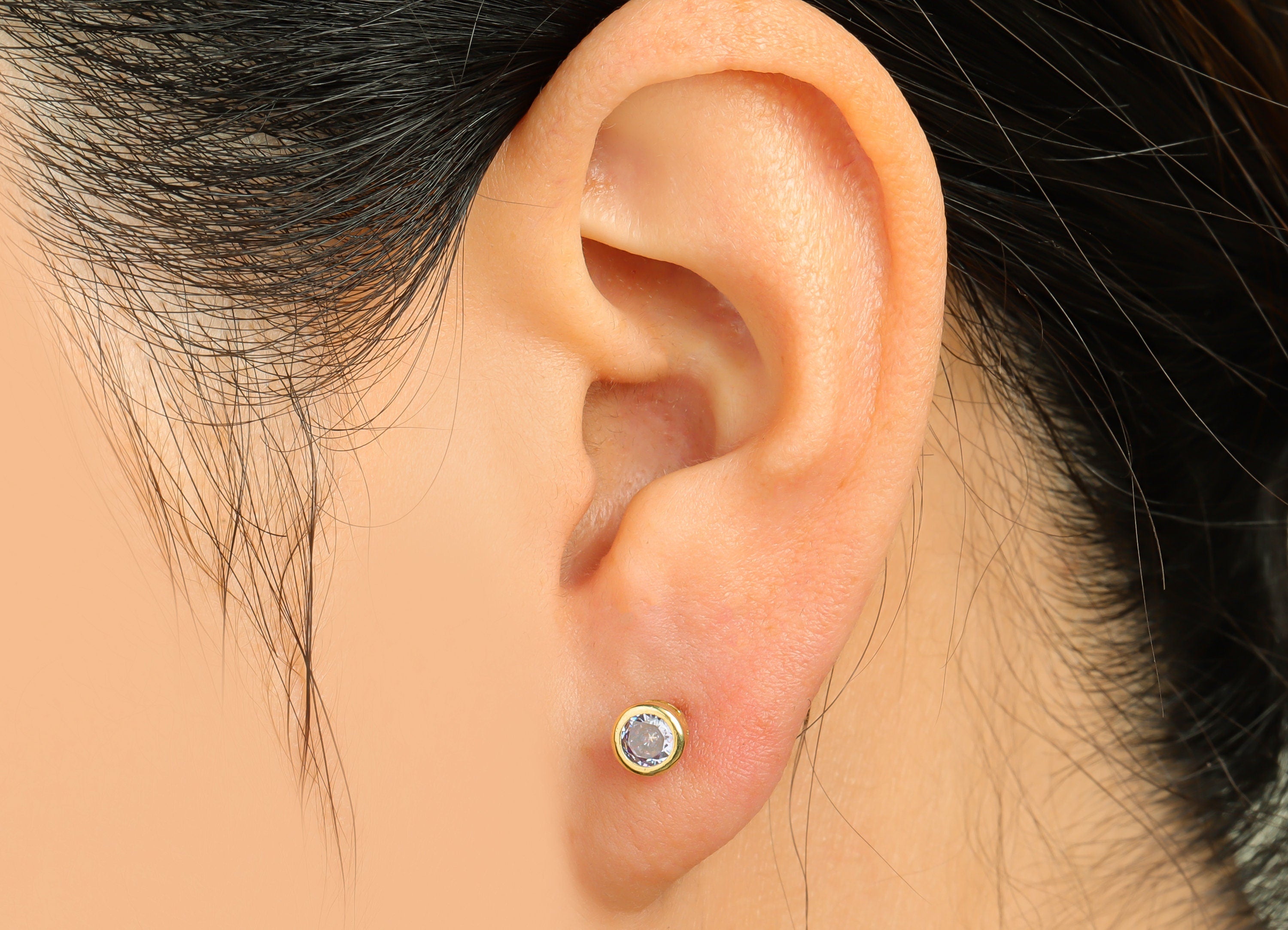Lavenda (CZ-06) Zircon Earring Stud - Raw Brass Minimalist CZ Earring Post - Cubic Zircon Earring Post - 15.6x5.4x3.5mm - PP9825A - DOMEDBAZAAR