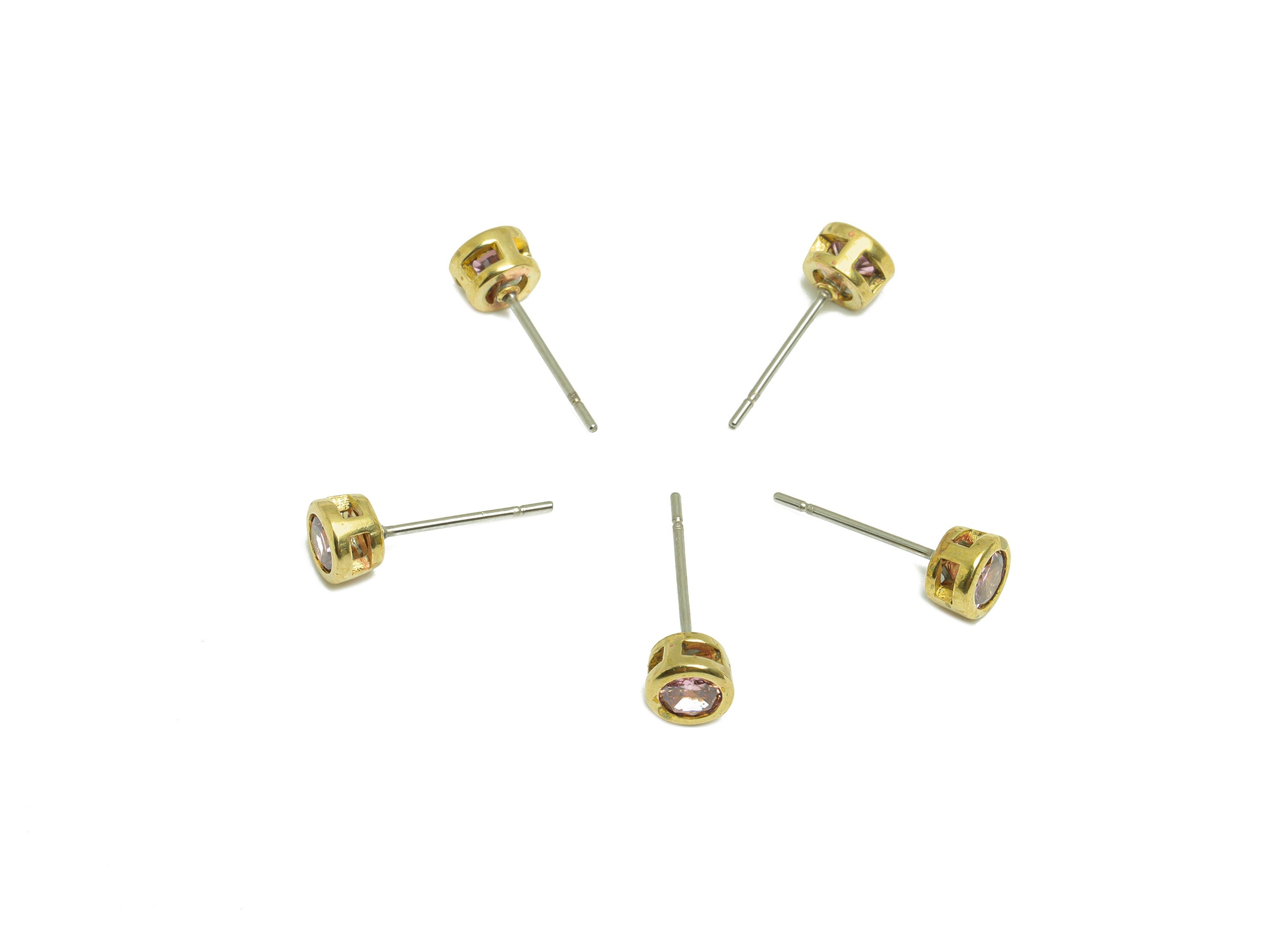Pink (CZ-01) Zircon Earring Stud - Raw Brass Minimalist CZ Earring Post - Cubic Zircon Earring Post - 15.6x5.4x3.5mm - PP9825D - DOMEDBAZAAR