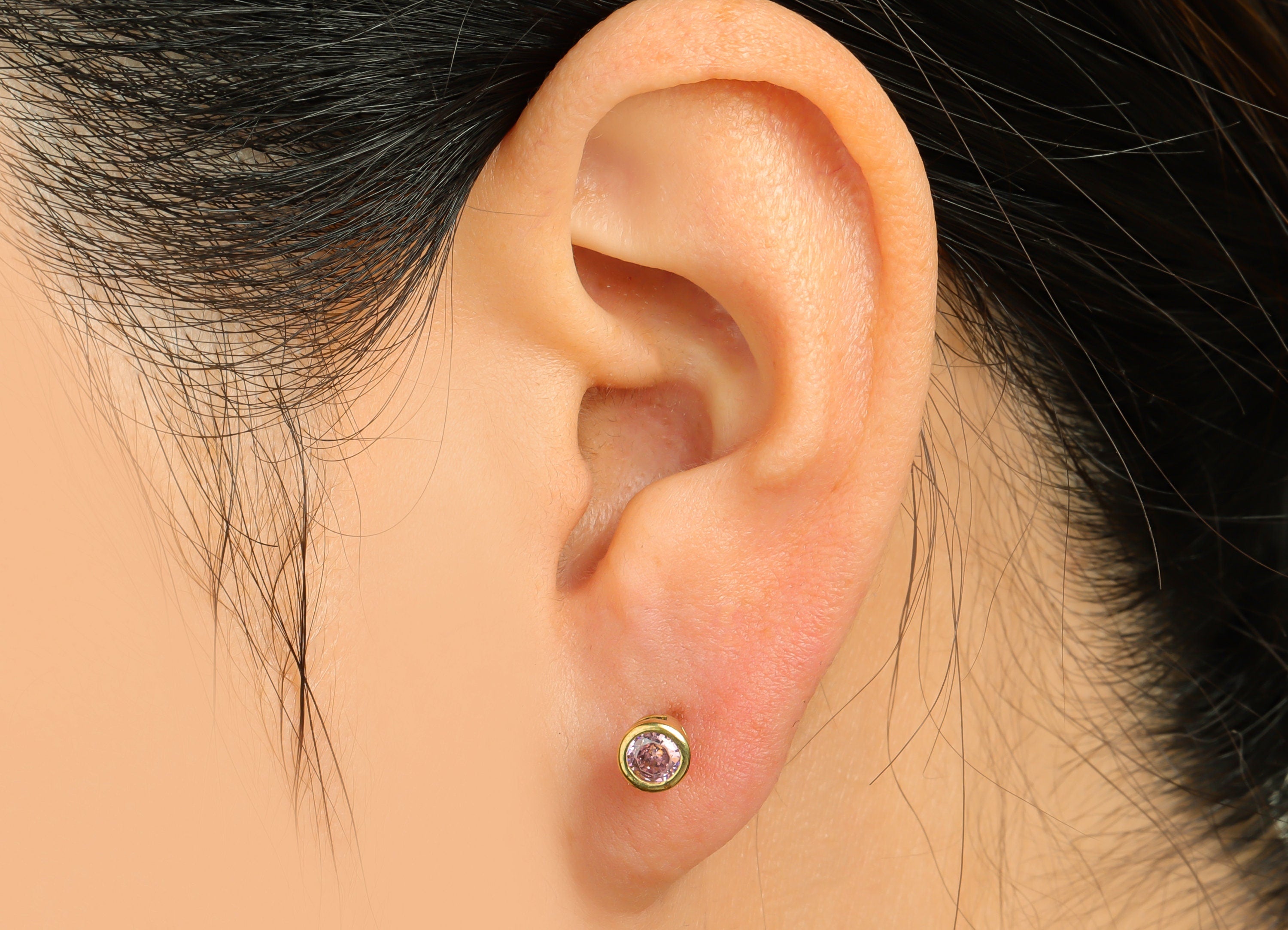 Pink (CZ-01) Zircon Earring Stud - Raw Brass Minimalist CZ Earring Post - Cubic Zircon Earring Post - 15.6x5.4x3.5mm - PP9825D - DOMEDBAZAAR