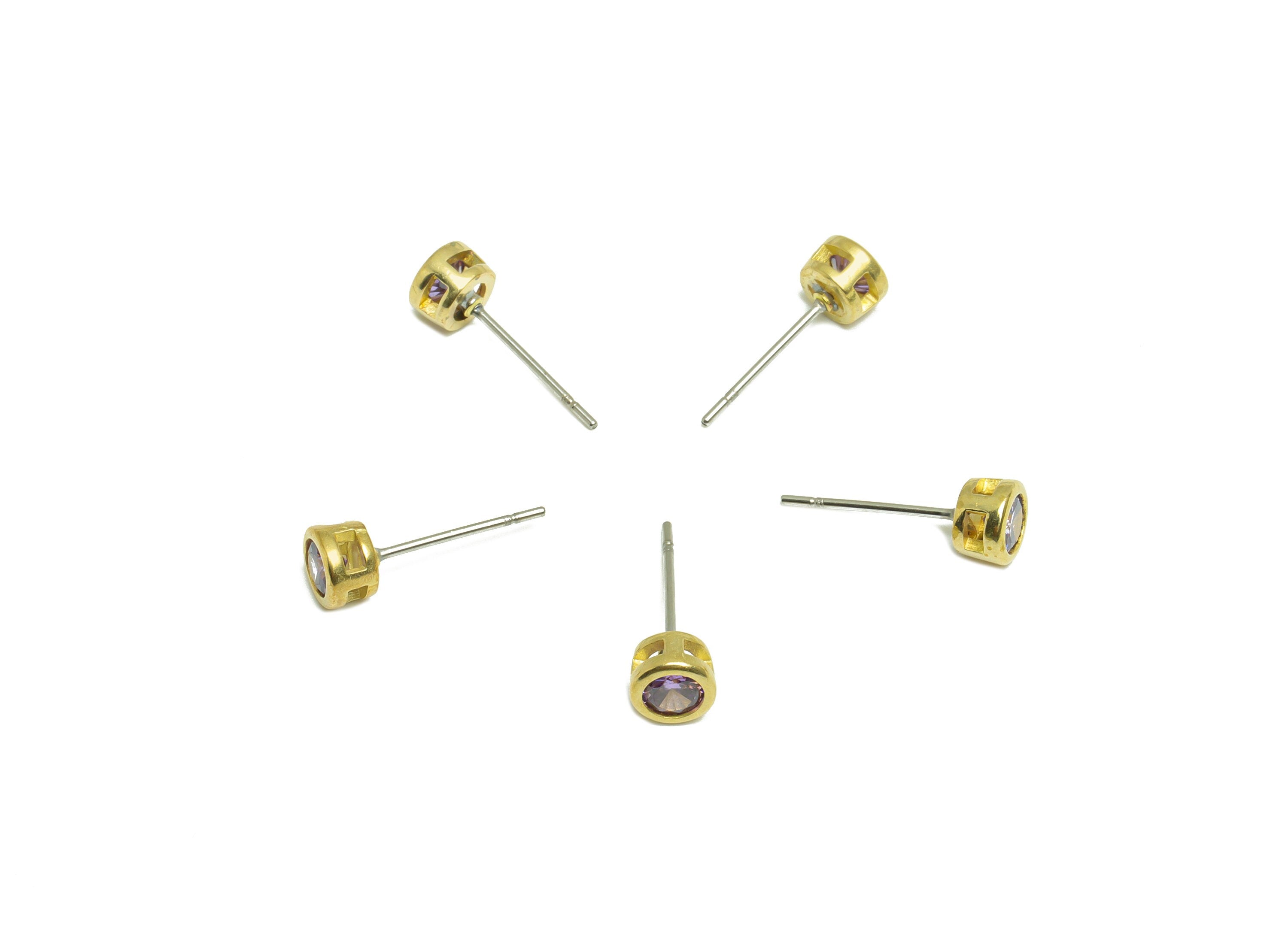 Vioet (CZ-07) Zircon Earring Stud - Raw Brass Minimalist CZ Earring Post - Cubic Zircon Earring Post - 15.6x5.4x3.5mm - PP9825E - DOMEDBAZAAR