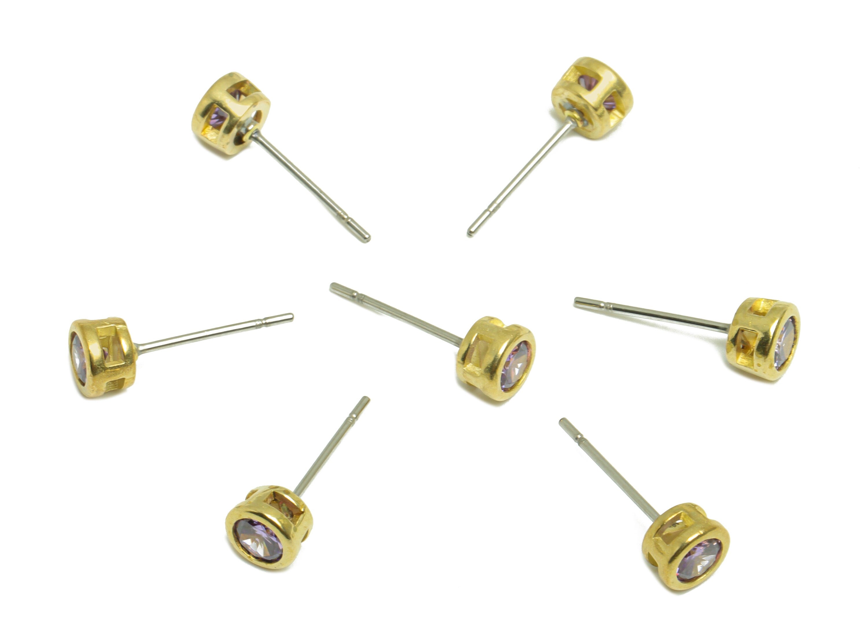 Vioet (CZ-07) Zircon Earring Stud - Raw Brass Minimalist CZ Earring Post - Cubic Zircon Earring Post - 15.6x5.4x3.5mm - PP9825E - DOMEDBAZAAR