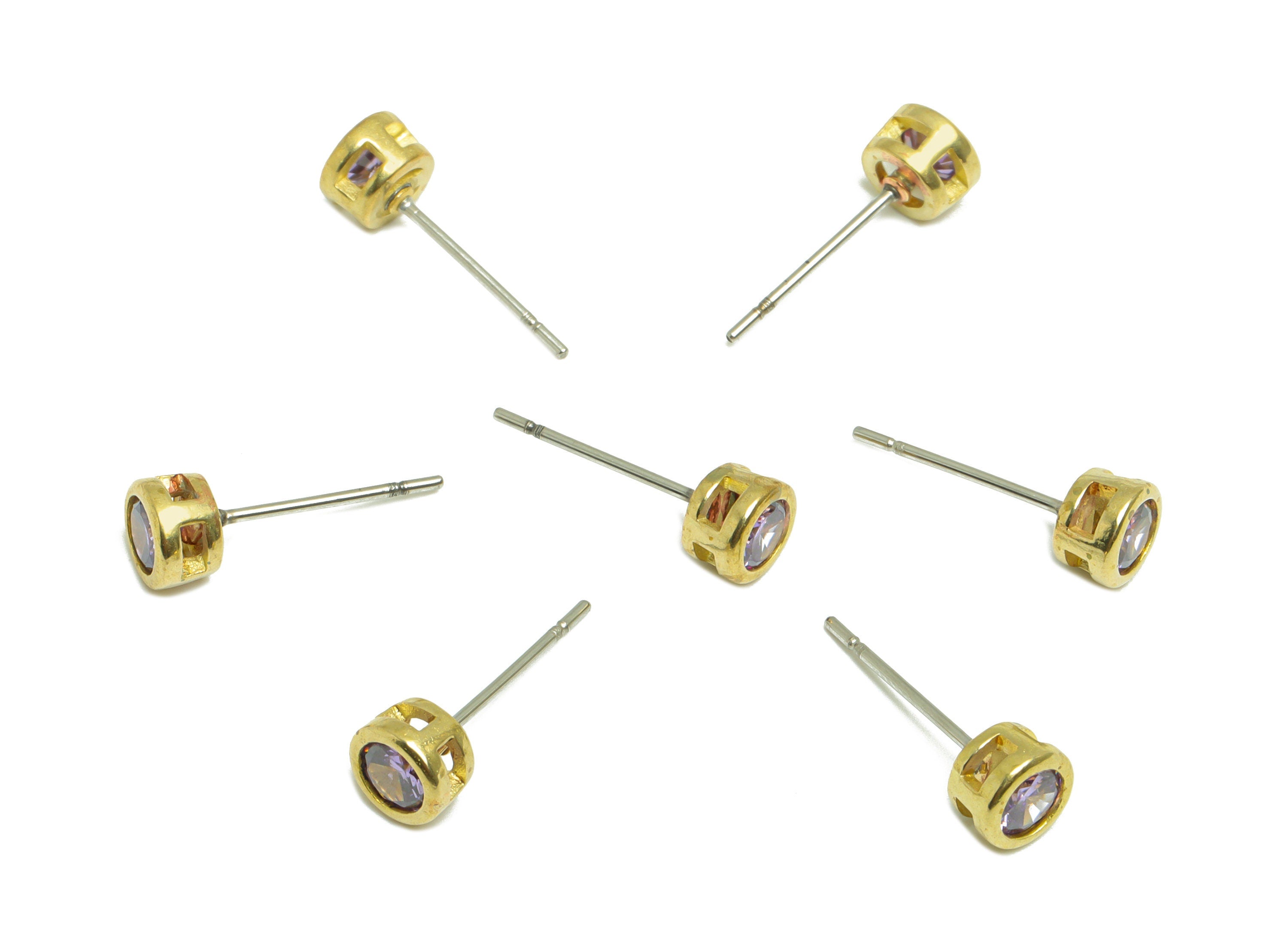 Amethyst (CZ-09) Zircon Earring Stud - Raw Brass Minimalist CZ Earring Post - Cubic Zircon Earring Post - 15.6x5.4x3.5mm - PP9825G - DOMEDBAZAAR