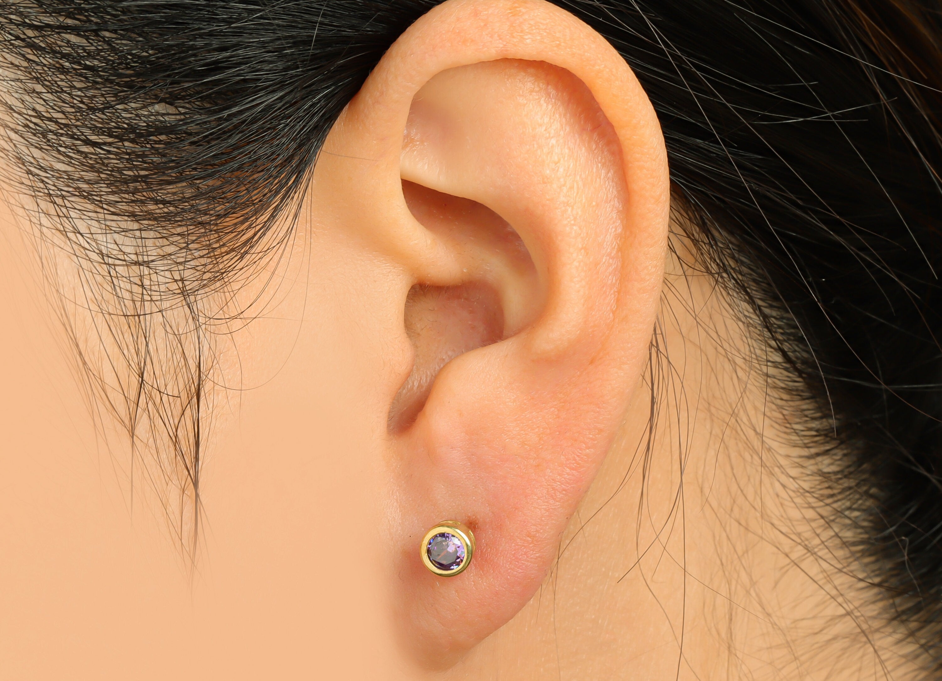 Deep Violet (CZ-08) Zircon Earring Stud - Raw Brass Minimalist CZ Earring Post - Cubic Zircon Earring Post - 15.6x5.4x3.5mm - PP9825H - DOMEDBAZAAR