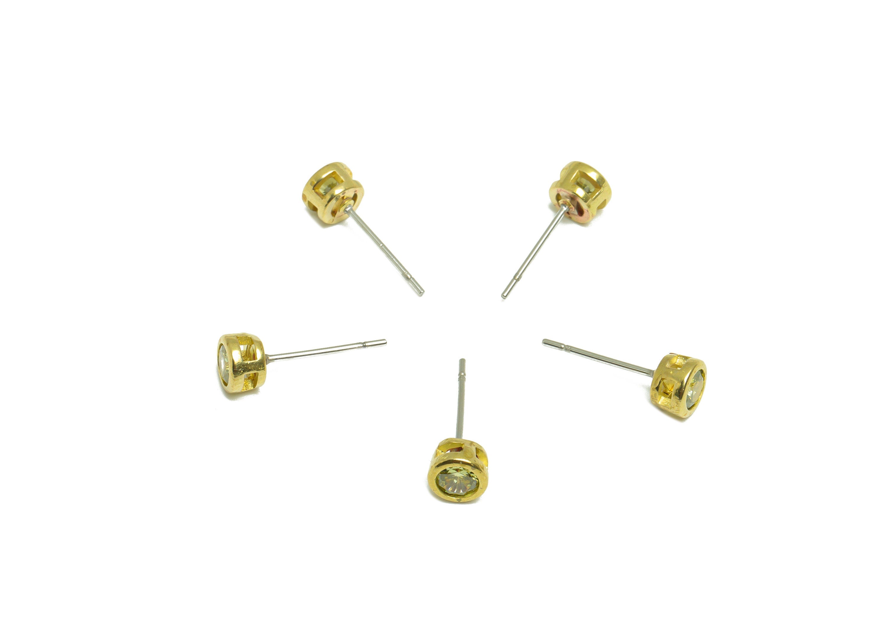 Olive (CZ-14) Zircon Earring Stud - Raw Brass Minimalist CZ Earring Post - Cubic Zircon Earring Post - 15.6x5.4x3.5mm - PP9825K - DOMEDBAZAAR