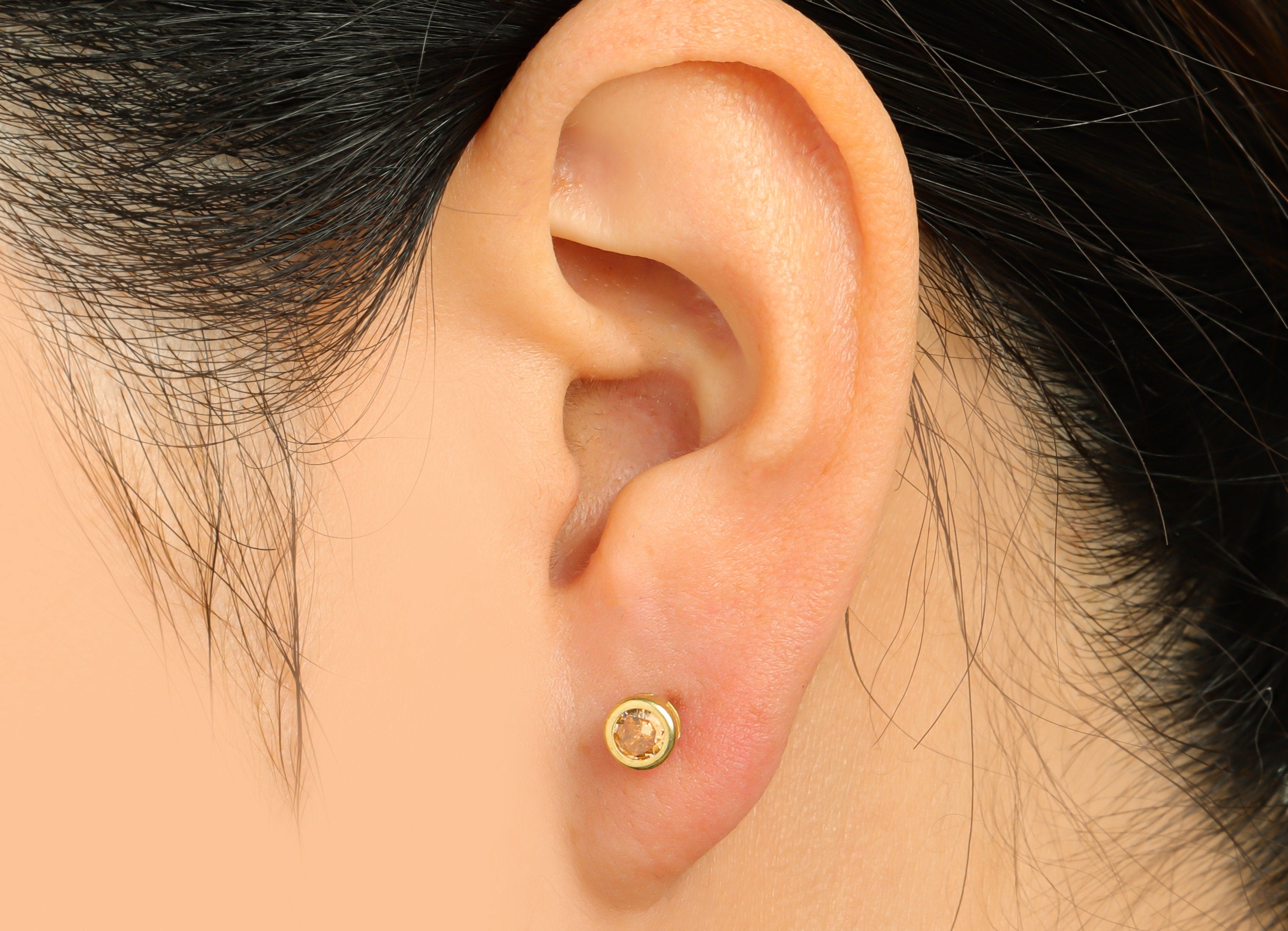 Champagne (CZ-19) Zircon Earring Stud - Raw Brass Minimalist CZ Earring Post - Cubic Zircon Earring Post - 15.6x5.4x3.5mm - PP9825N - DOMEDBAZAAR