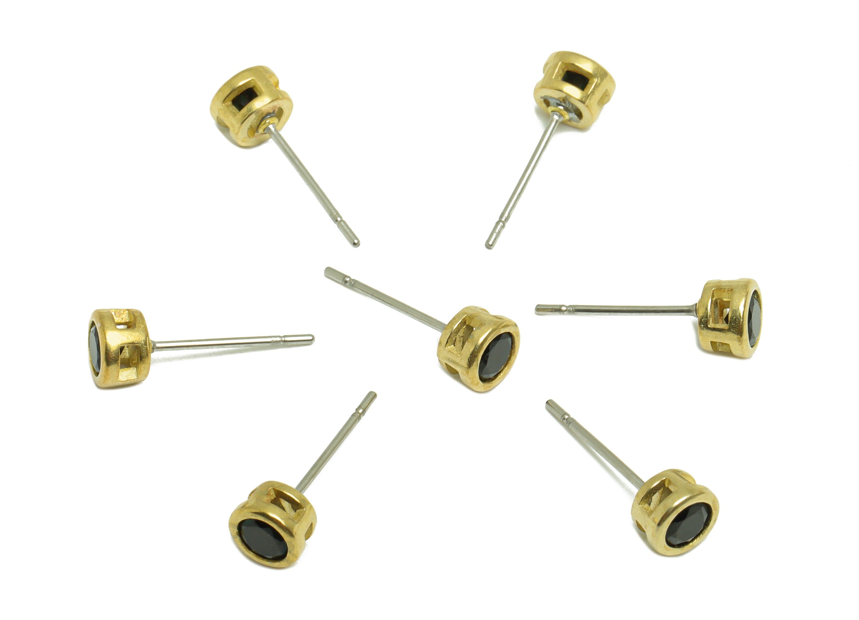 Black (CZ-22) Zircon Earring Stud - Raw Brass Minimalist CZ Earring Post - Cubic Zircon Earring Post - 15.6x5.4x3.5mm - PP9825T - DOMEDBAZAAR