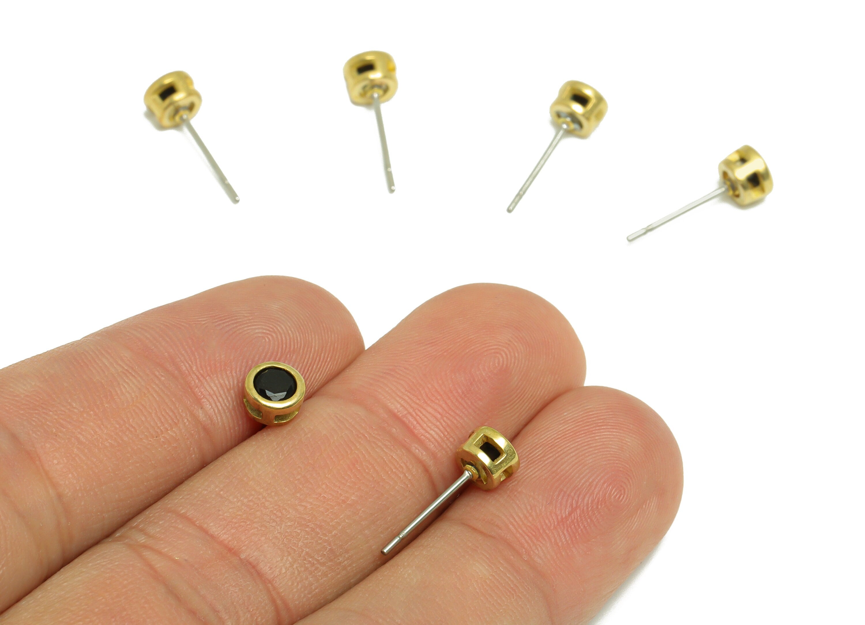 Black (CZ-22) Zircon Earring Stud - Raw Brass Minimalist CZ Earring Post - Cubic Zircon Earring Post - 15.6x5.4x3.5mm - PP9825T - DOMEDBAZAAR