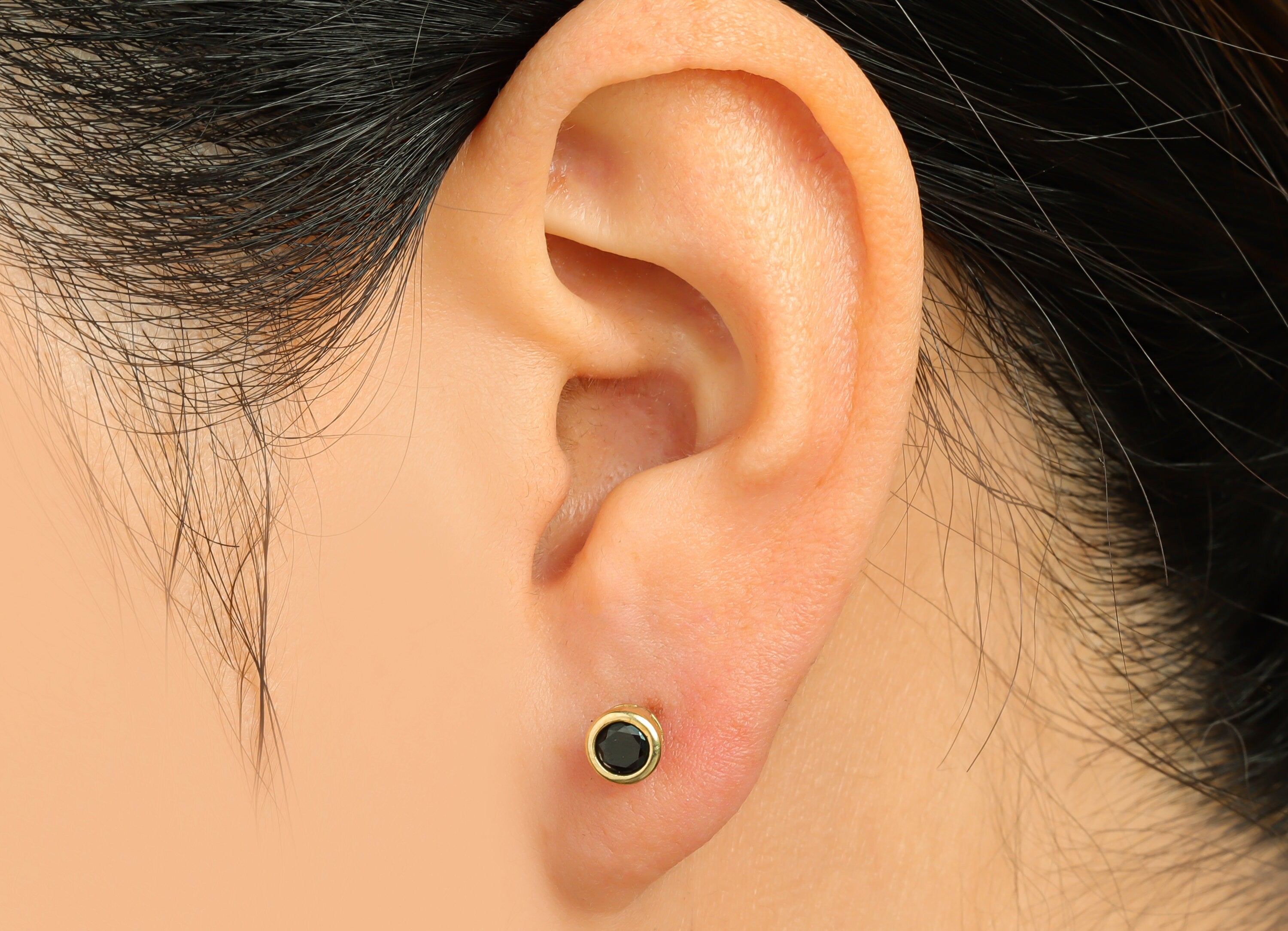 Black (CZ-22) Zircon Earring Stud - Raw Brass Minimalist CZ Earring Post - Cubic Zircon Earring Post - 15.6x5.4x3.5mm - PP9825T - DOMEDBAZAAR