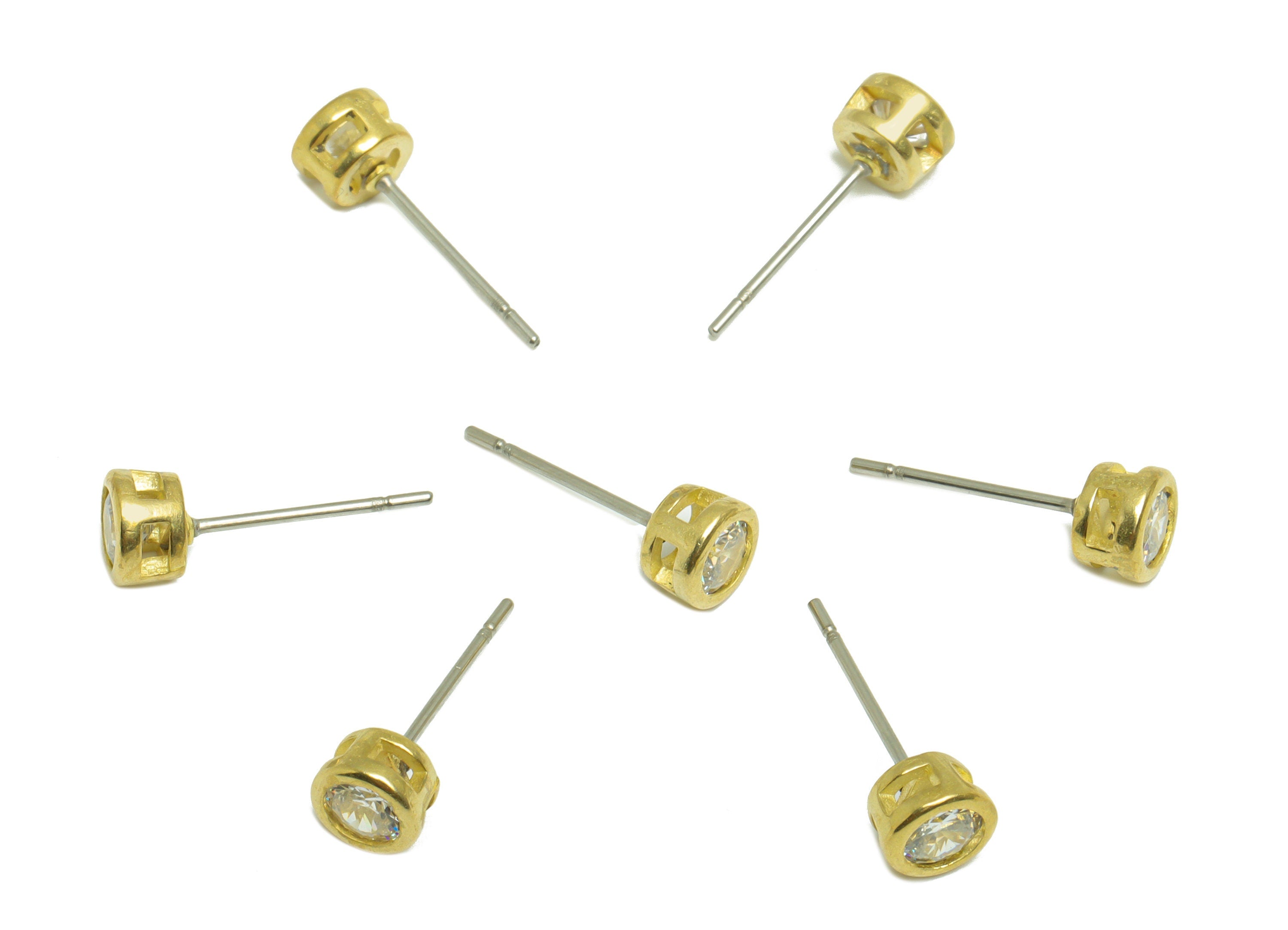 White (CZ-21) Zircon Earring Stud - Raw Brass Minimalist CZ Earring Post - Cubic Zircon Earring Post - 15.6x5.4x3.5mm - PP9825V - DOMEDBAZAAR